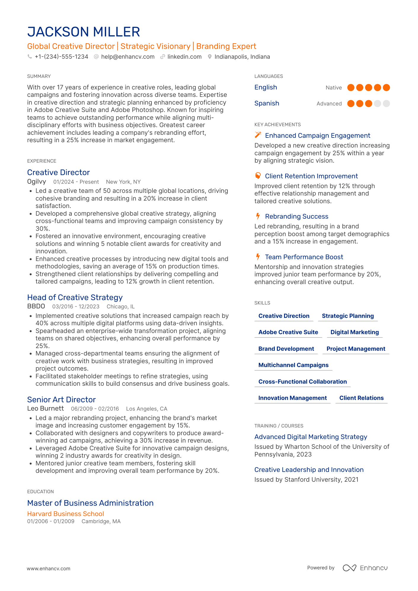 A resume example of a Global Creative Director