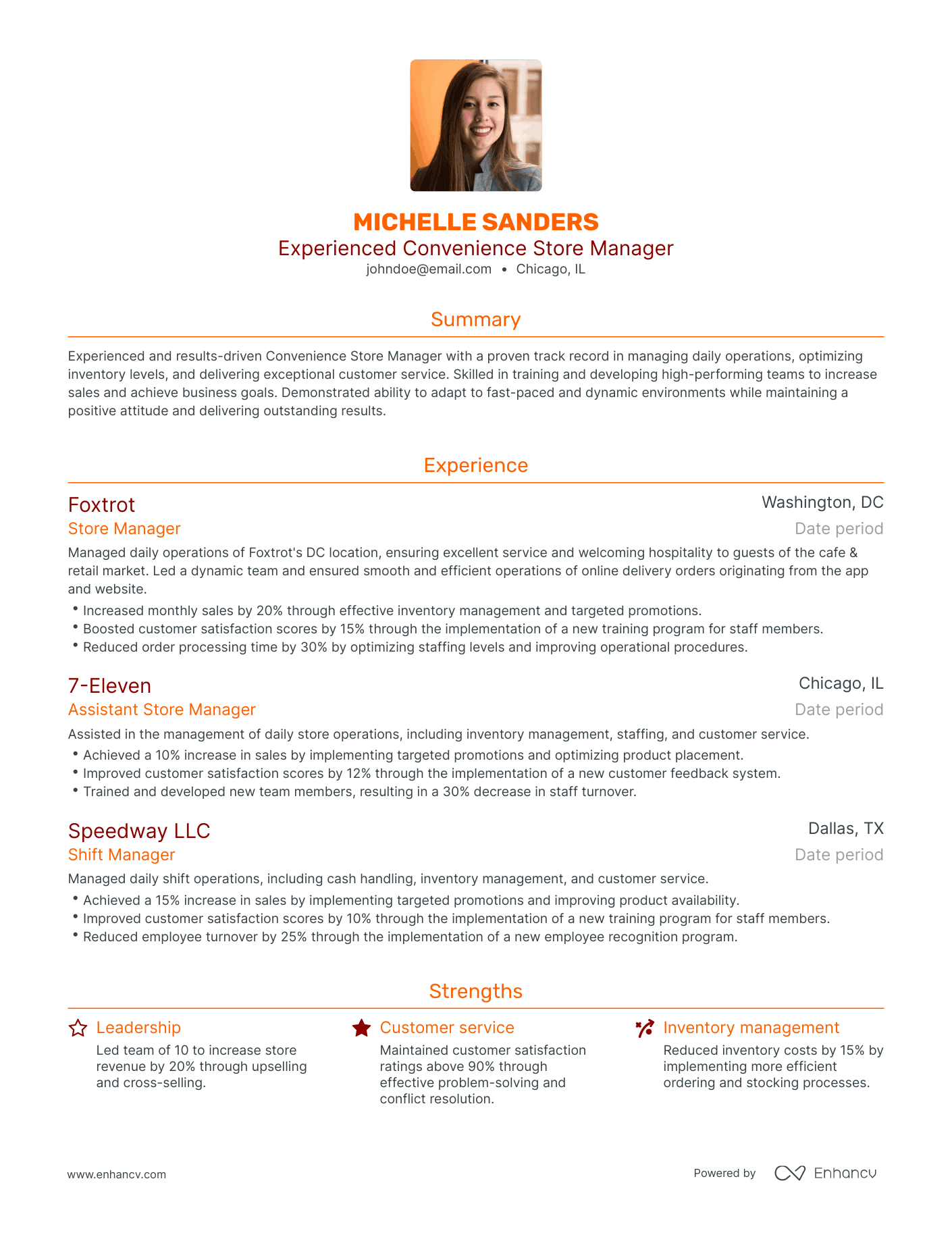 Traditional Convenience Store Manager Resume Template
