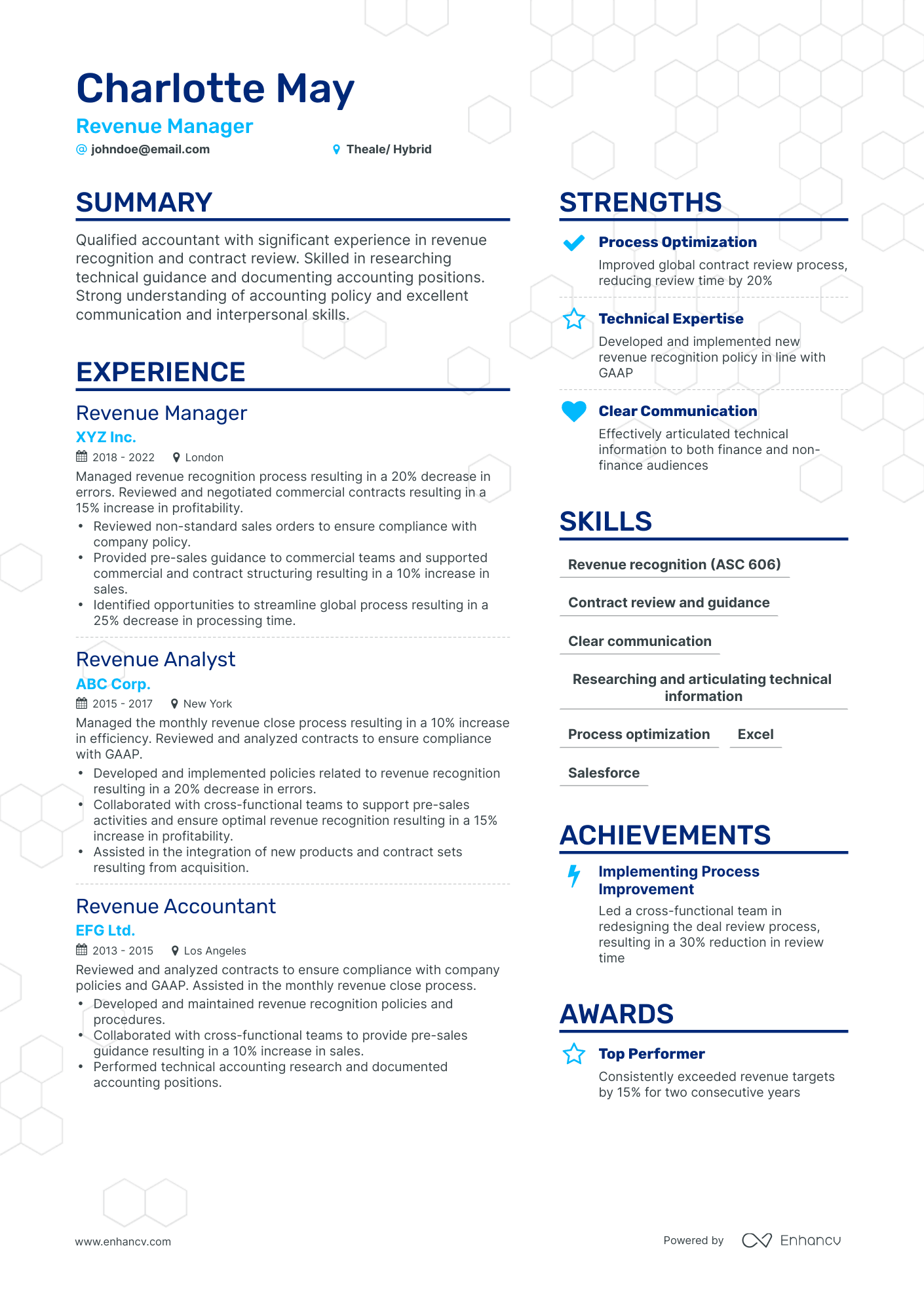 Simple Revenue Manager Resume Template