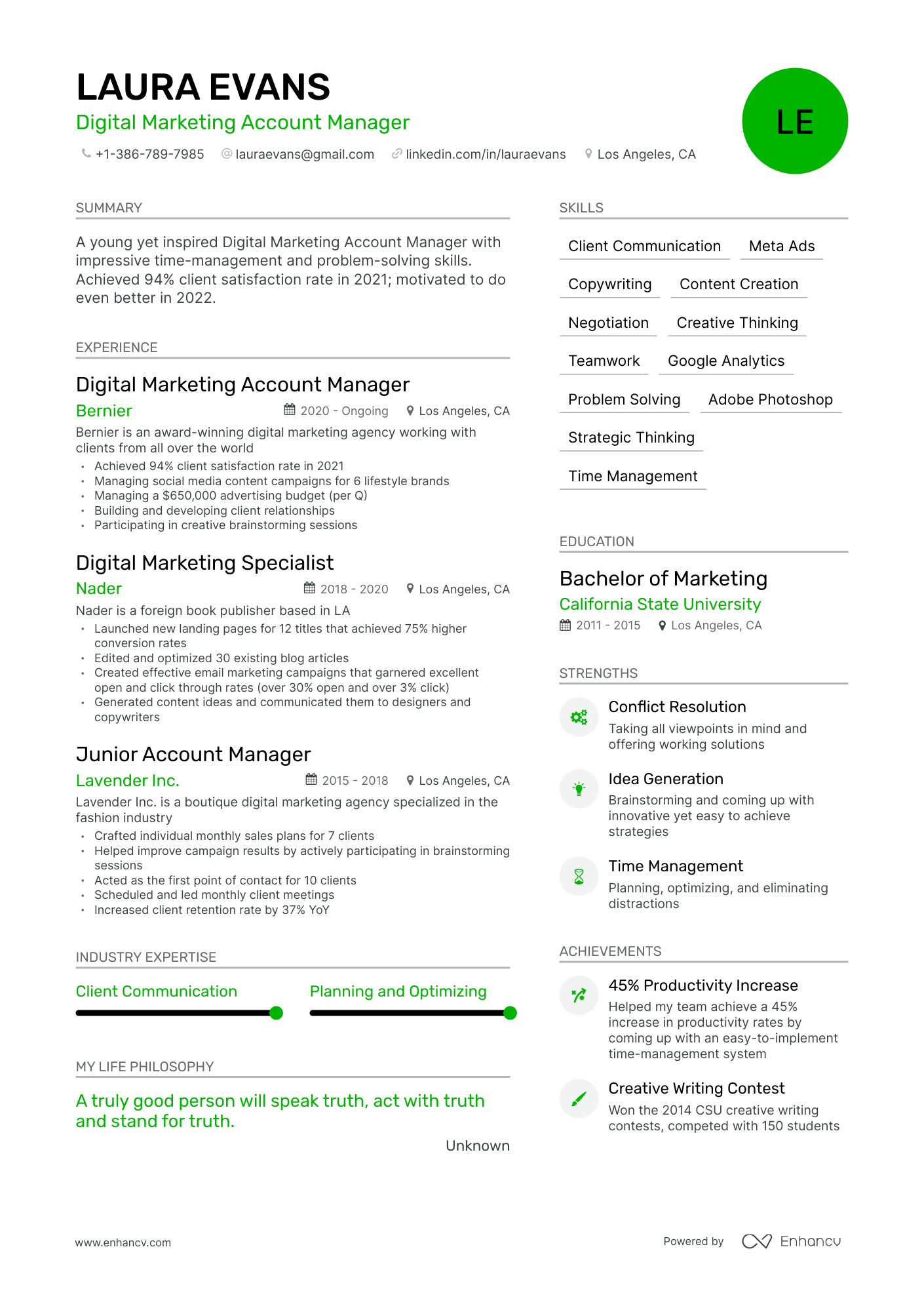Modern Digital Marketing Account Manager Resume Template