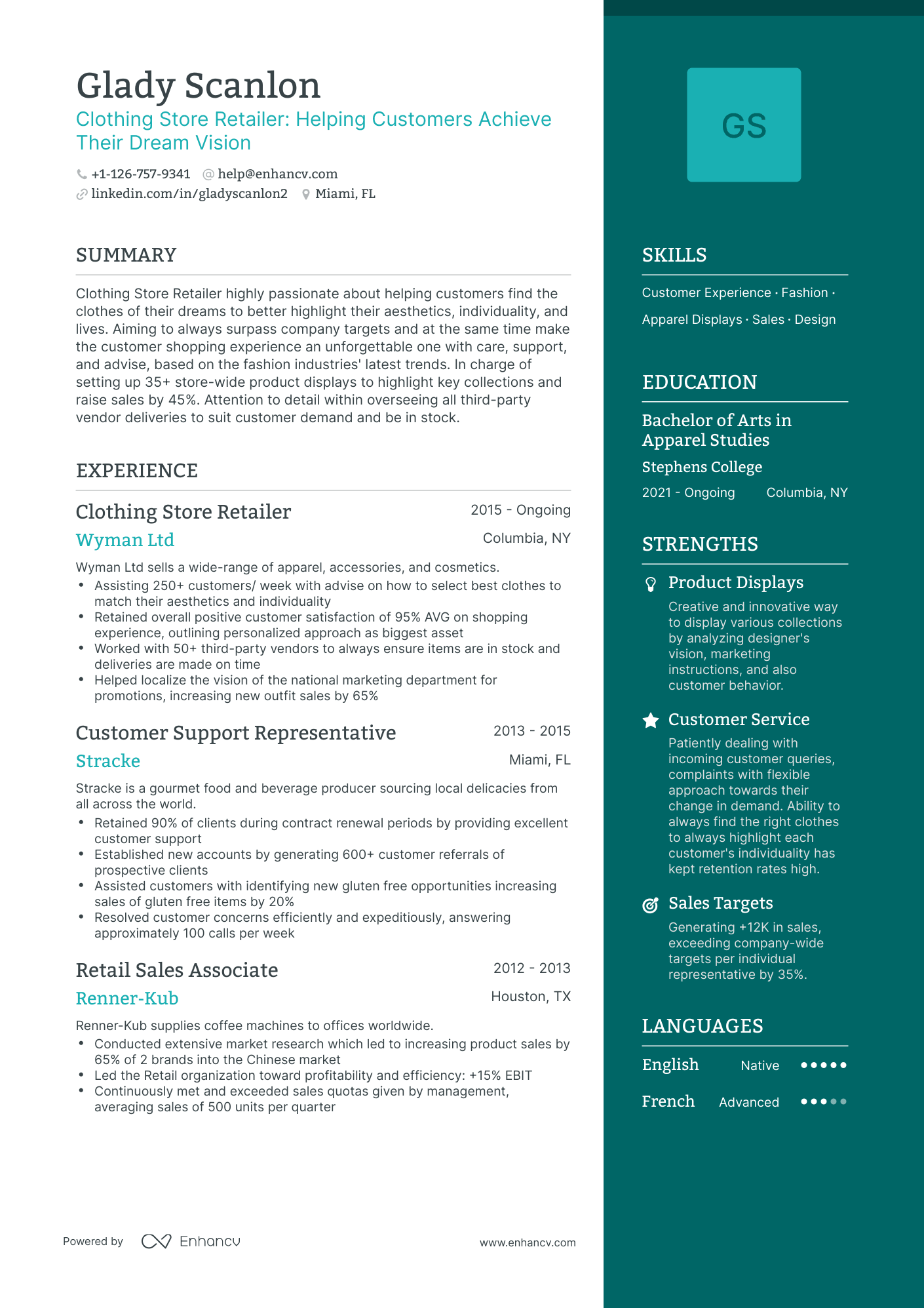 One Page Clothing Store Resume Template