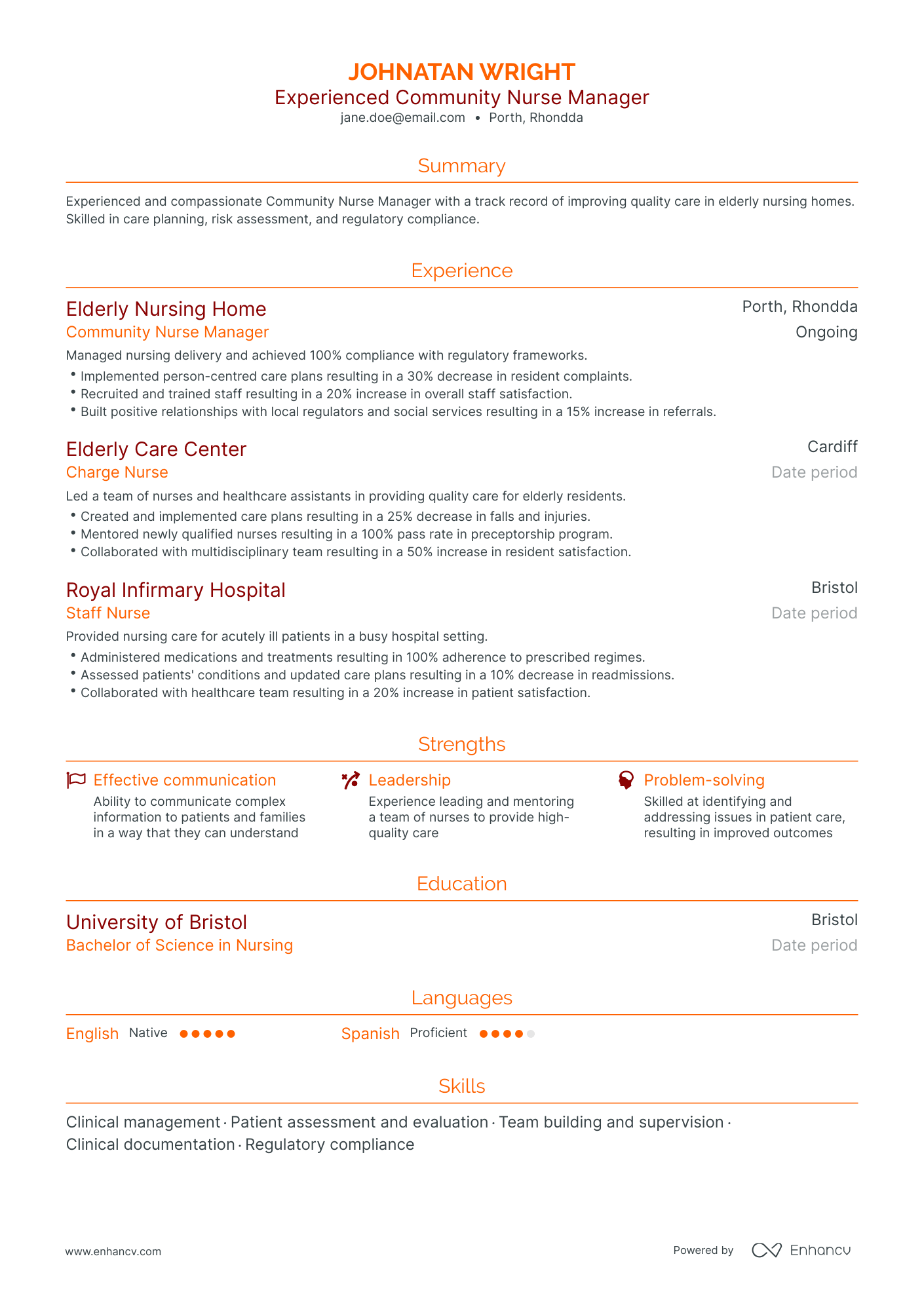 Traditional Nurse Manager Resume Template