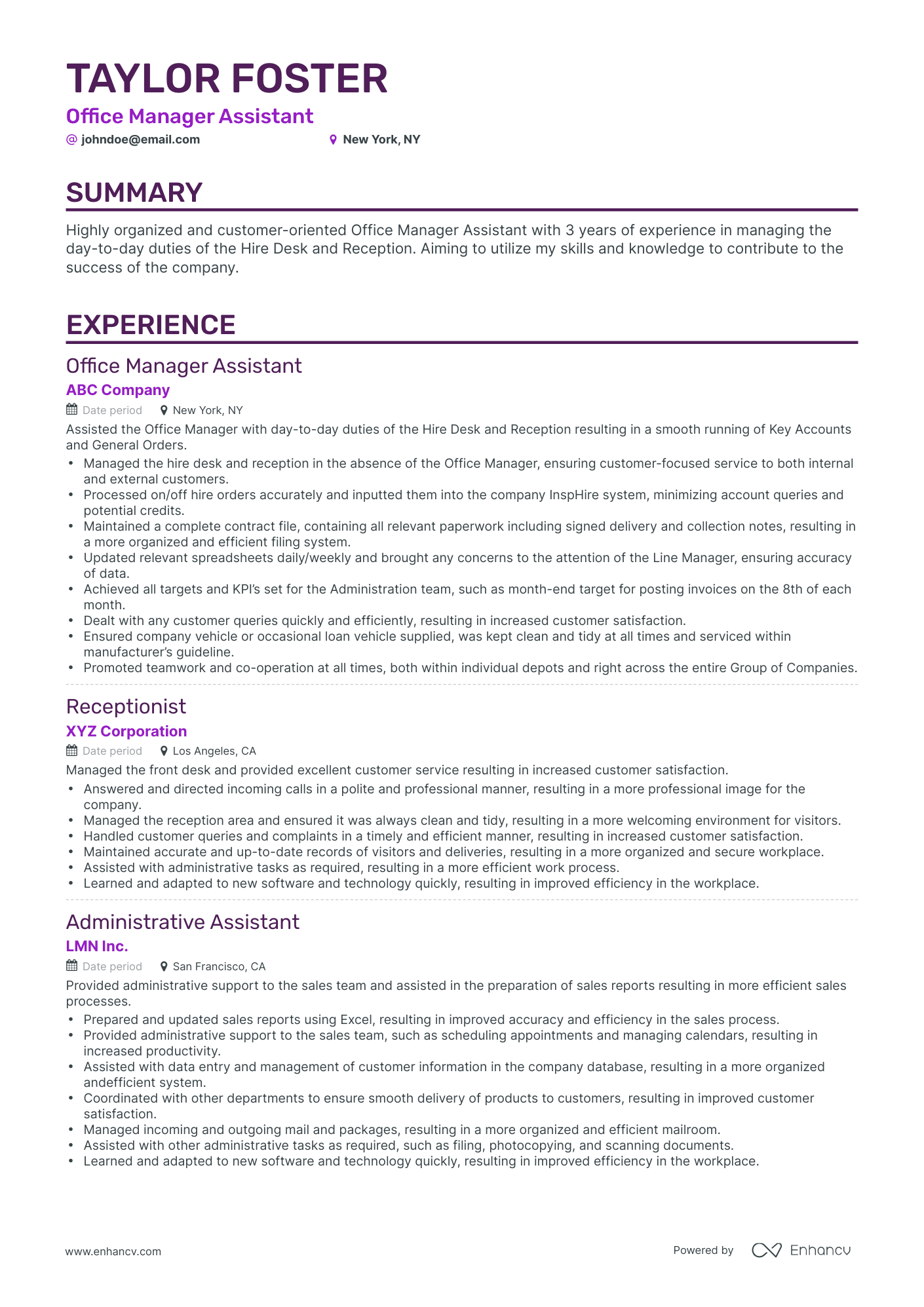 Classic Office Manager Assistant Resume Template