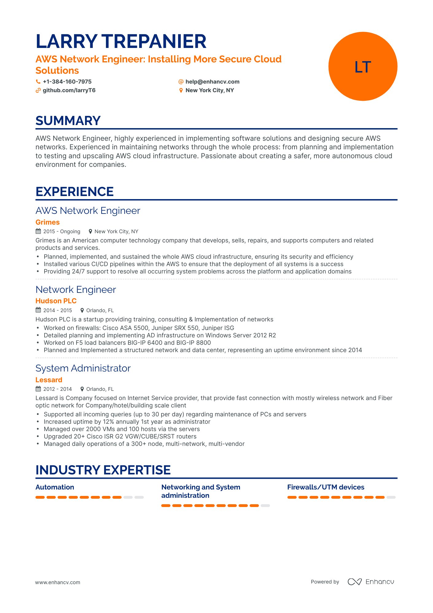 Classic AWS Network Engineer Resume Template