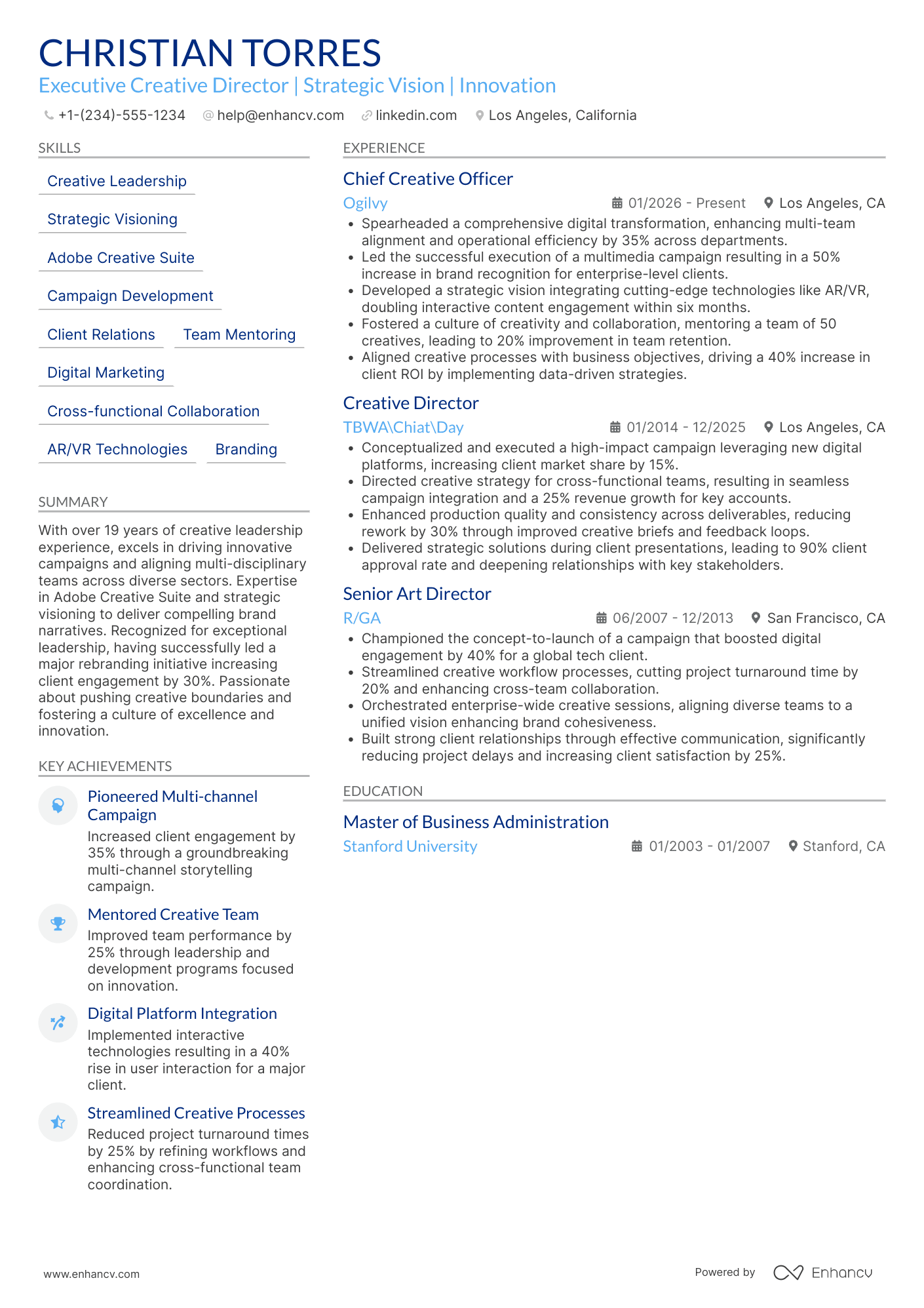 A resume example of a Executive Creative Director