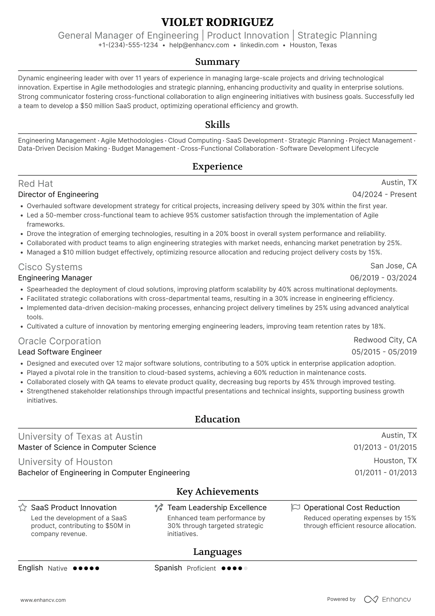 A resume example of a General Manager of Engineering