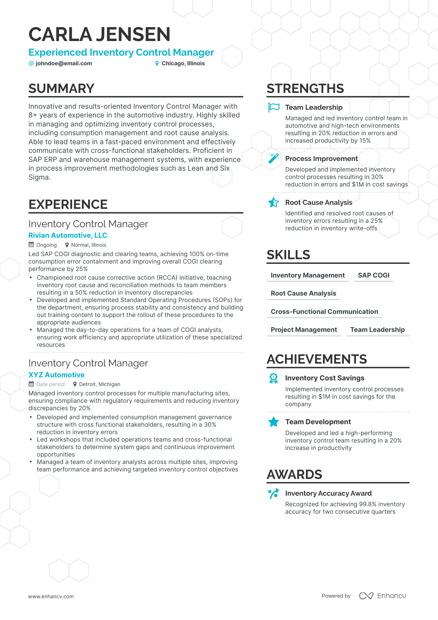 Simple Inventory Control Manager Resume Template