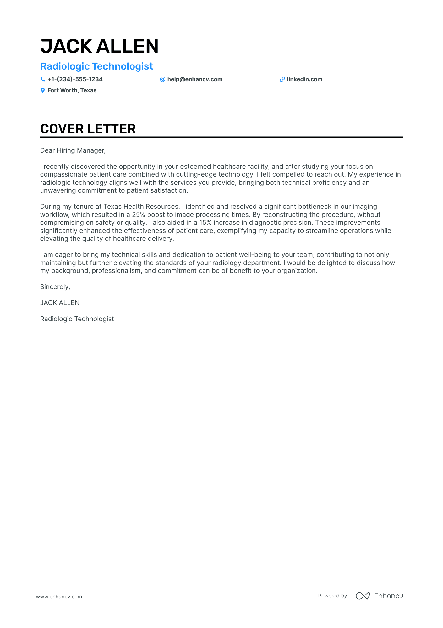 sample cover letter healthcare