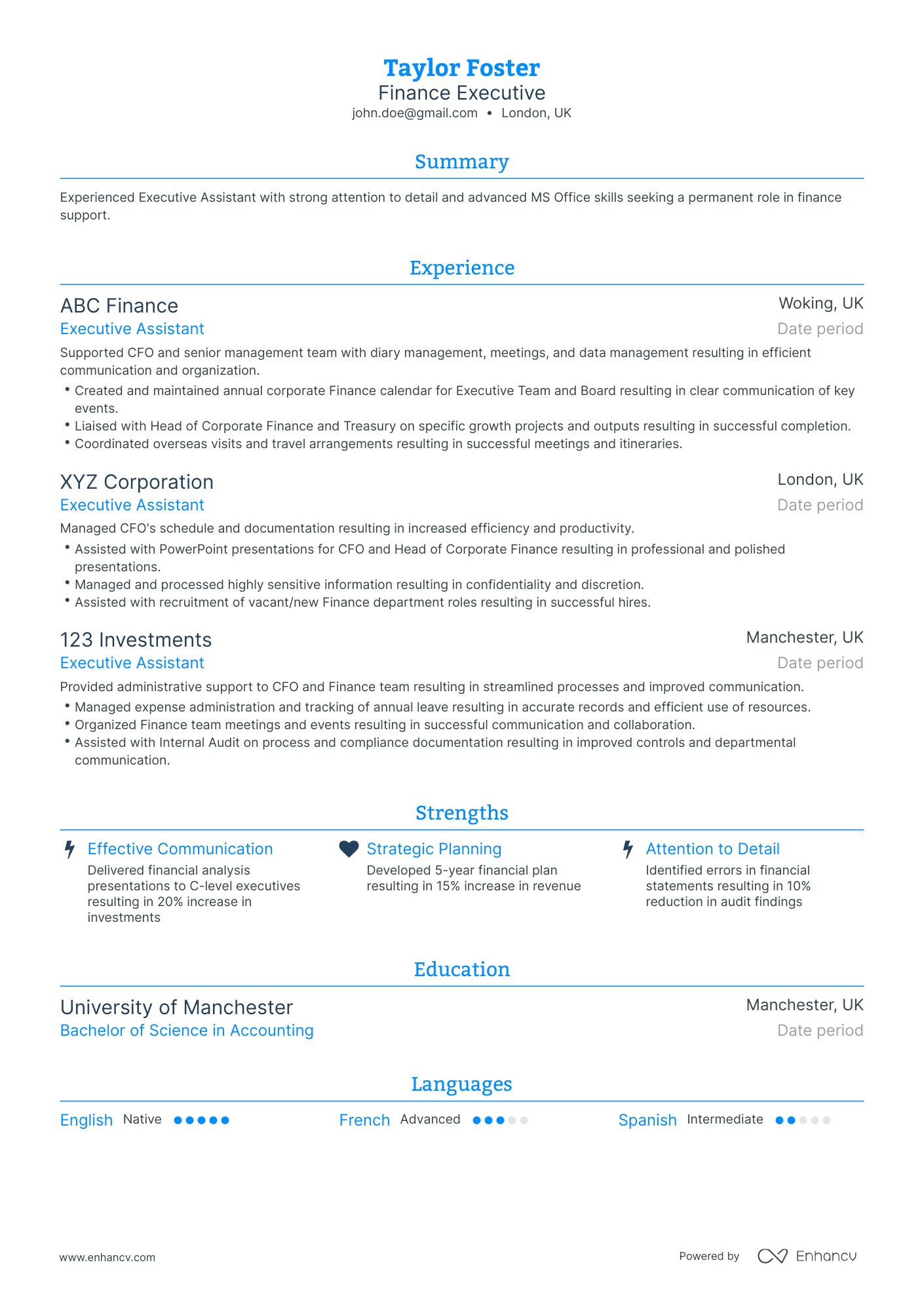 Traditional Finance Executive Resume Template