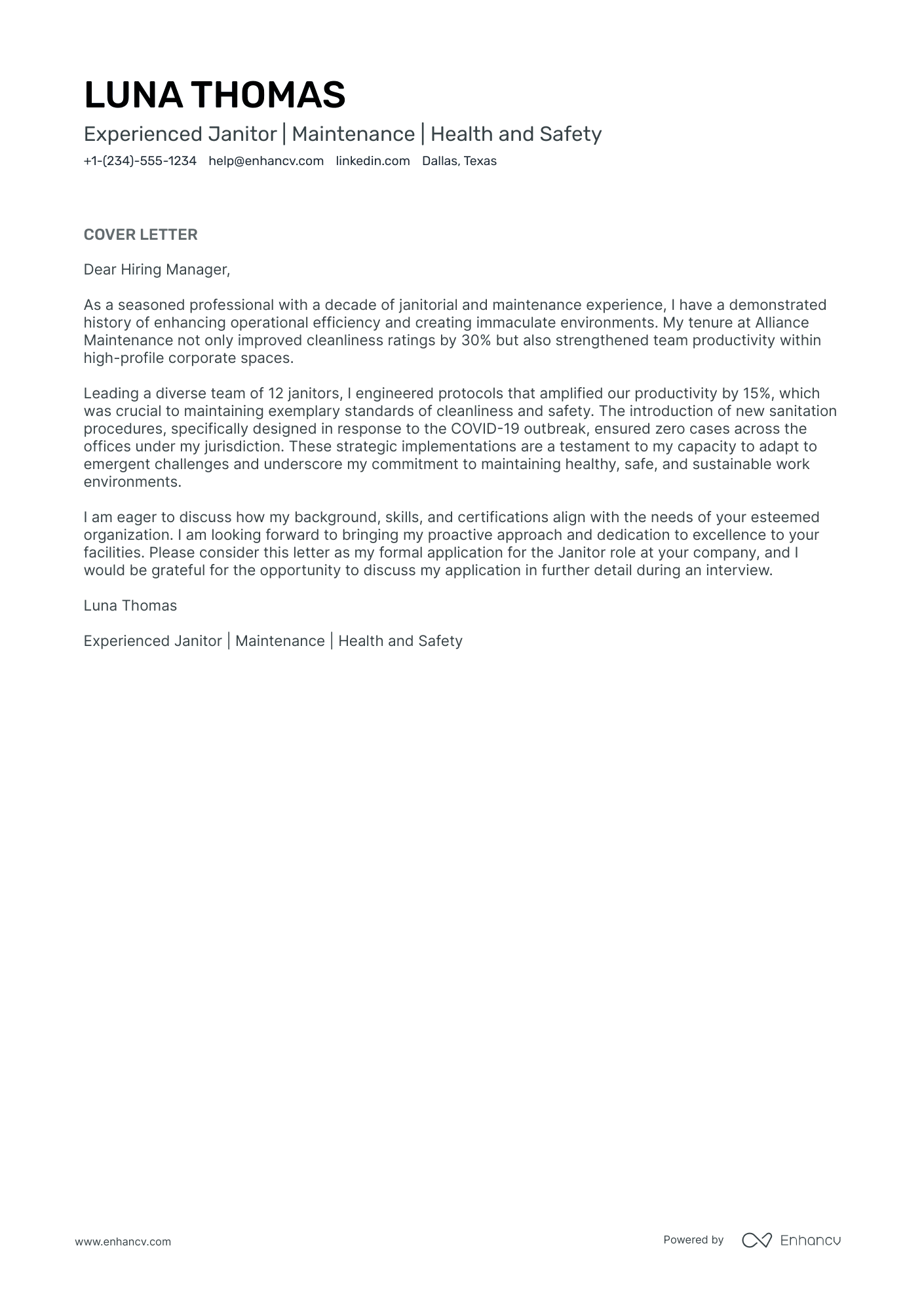 sample application letter for janitor