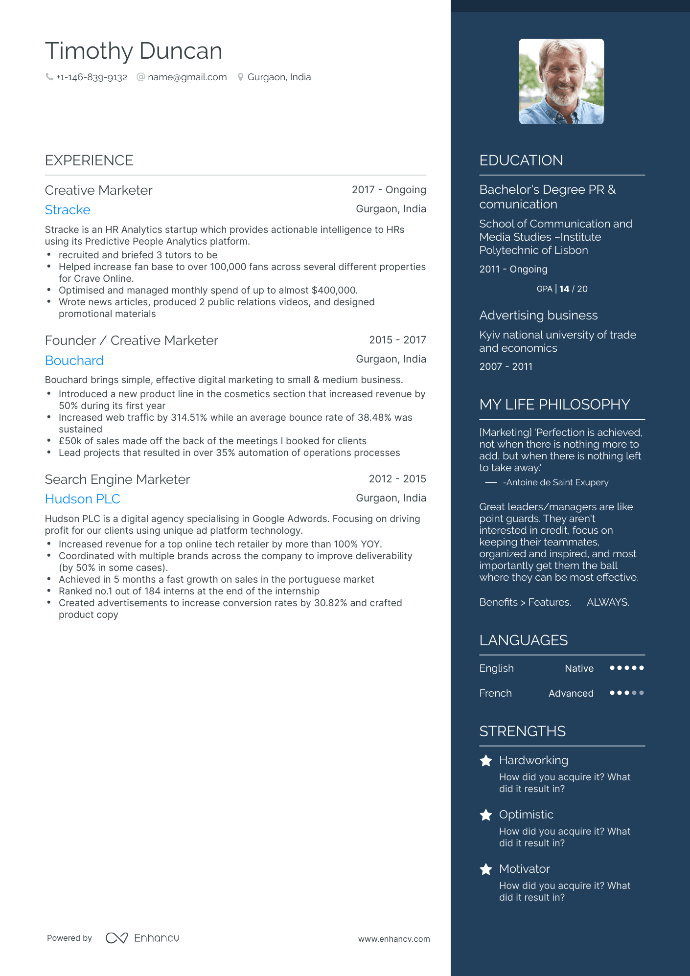 One Page Creative Marketing Resume Template