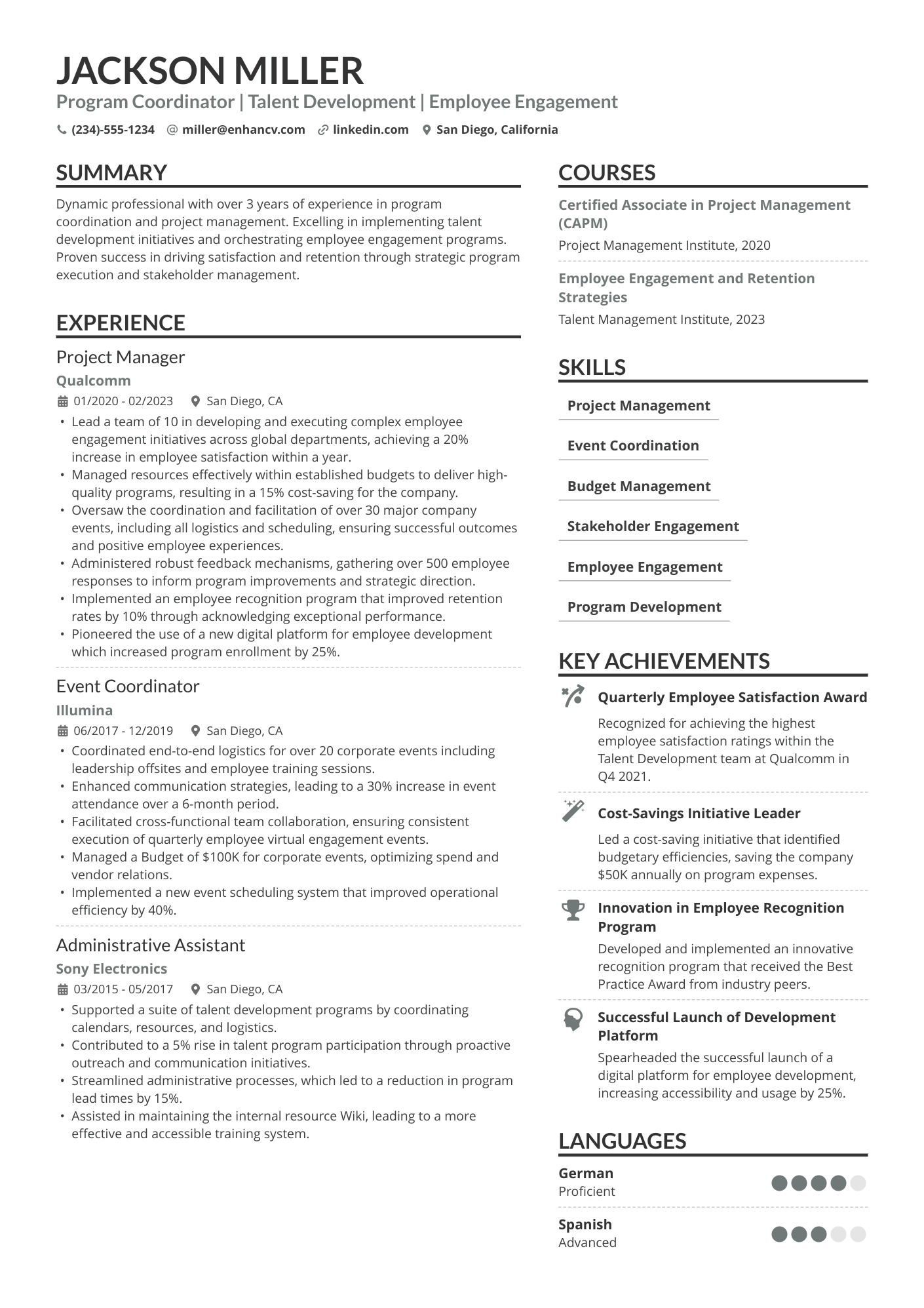 A resume example of a Program Coordinator