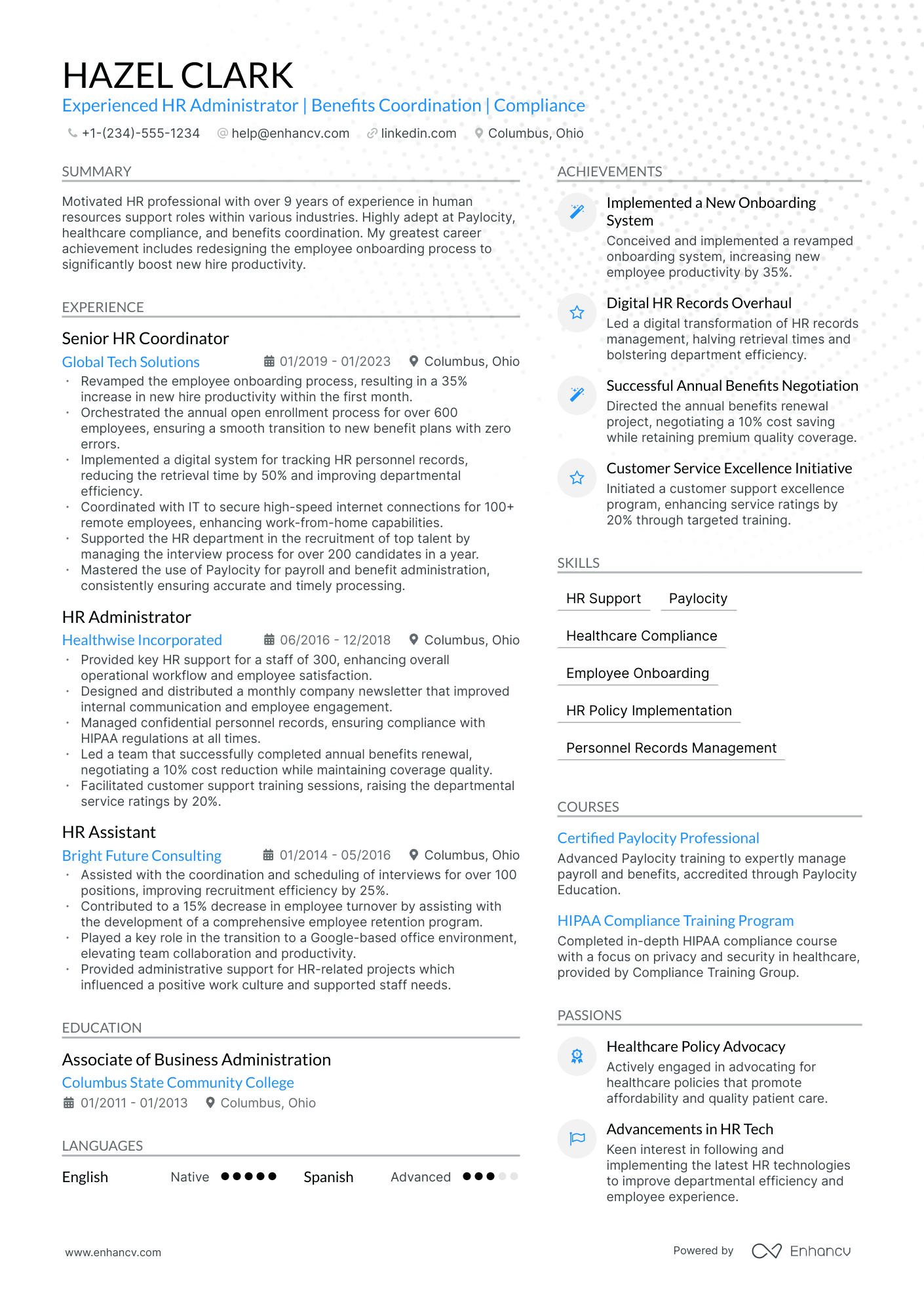 resume format for hr admin executive