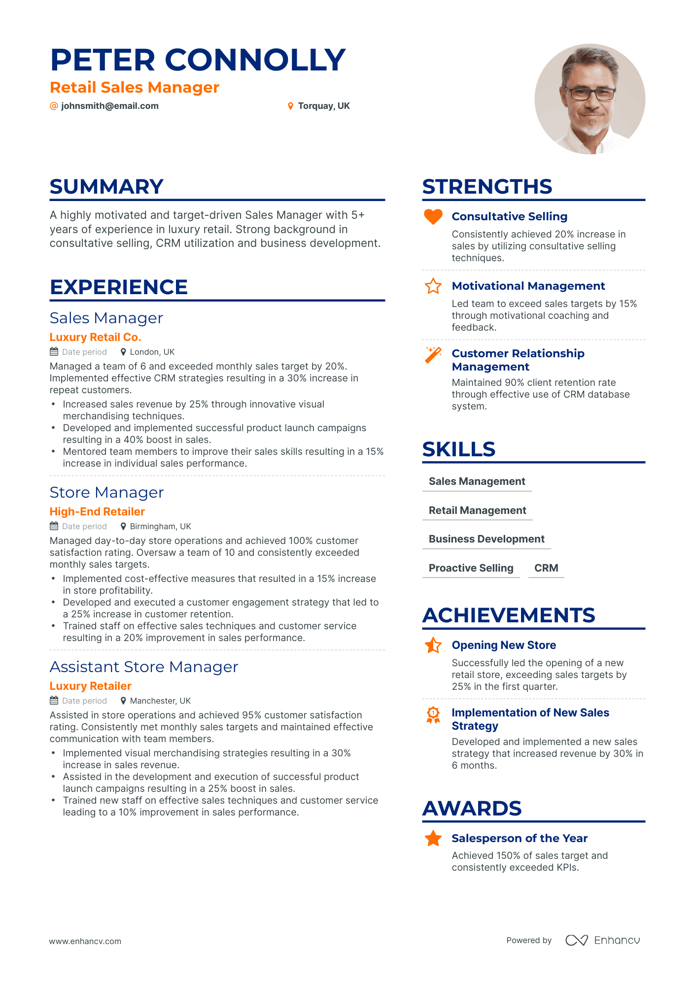 Simple Retail Sales Manager Resume Template