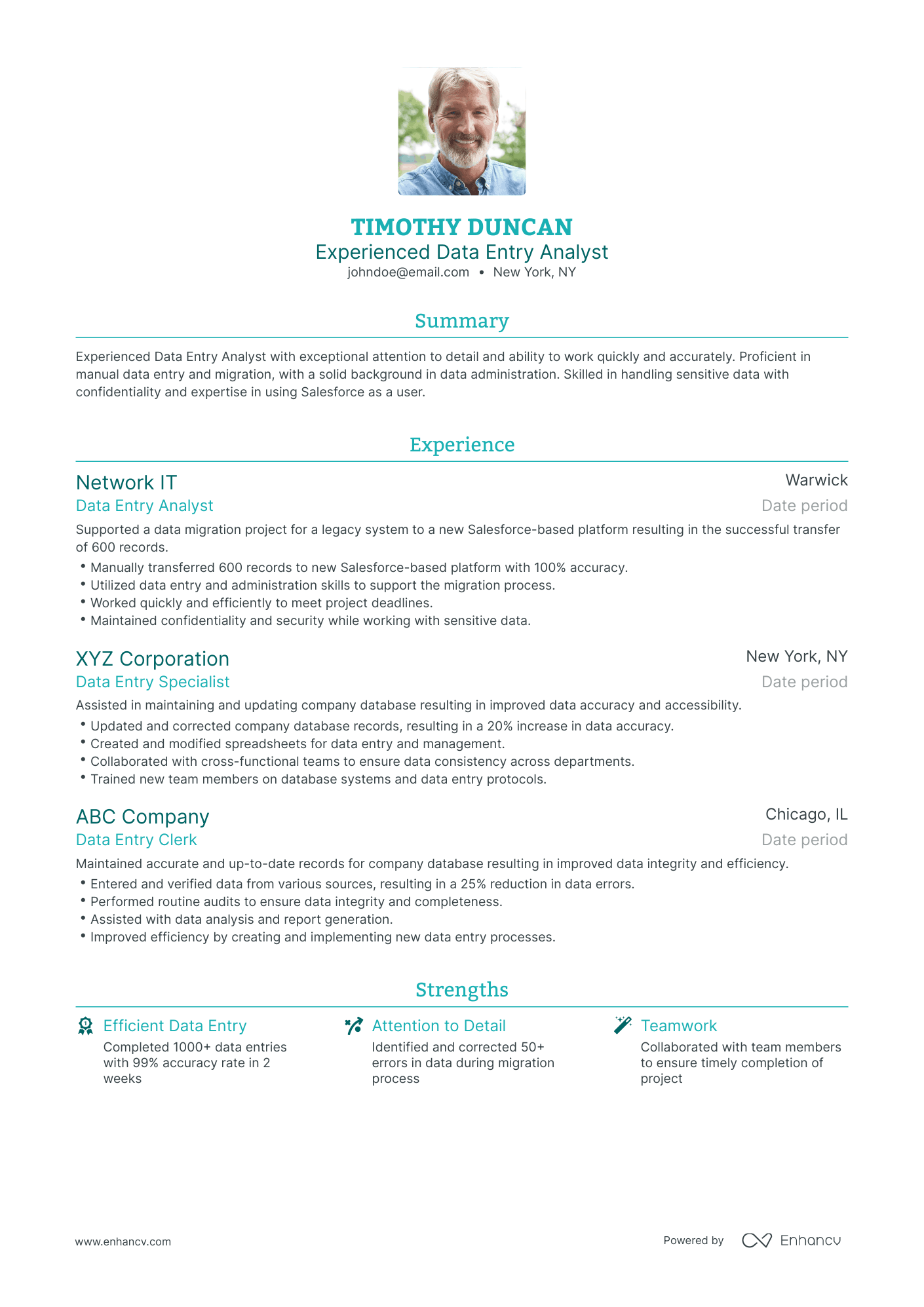 Traditional Data Entry Analyst Resume Template