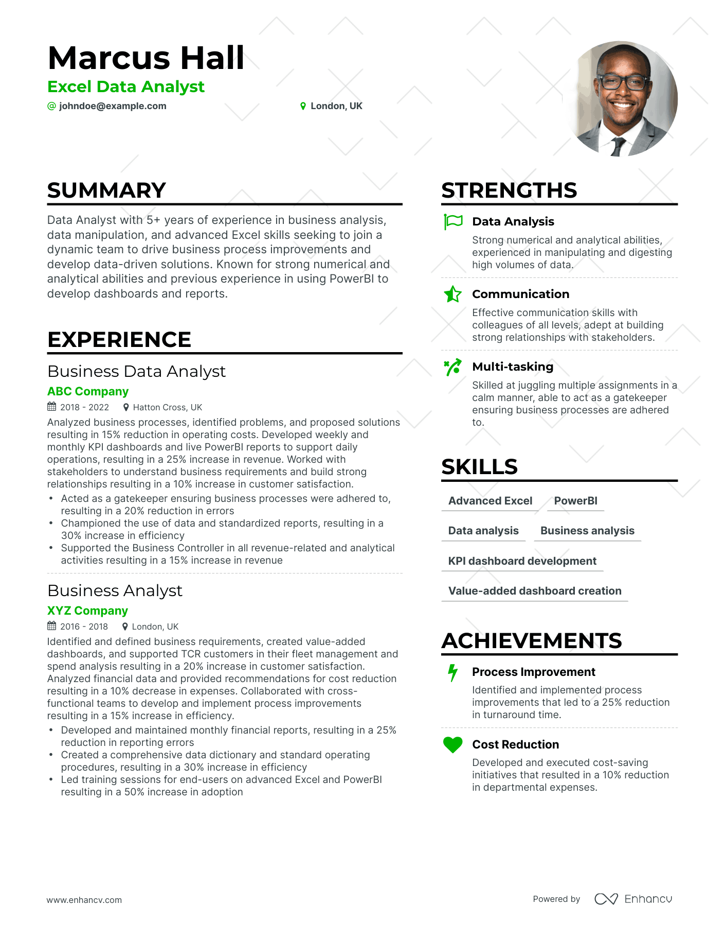 Simple Excel Data Analyst Resume Template