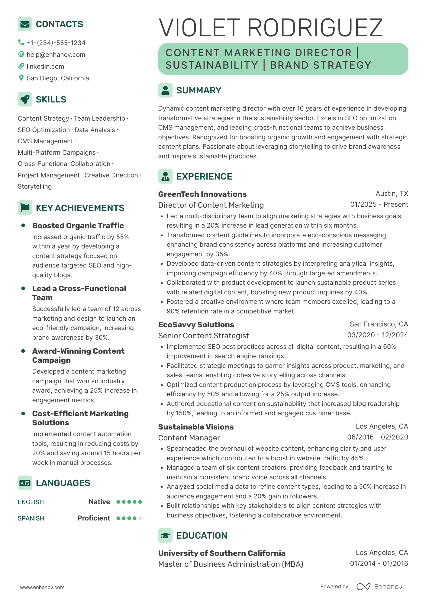 A resume example of a Content Marketing Director
