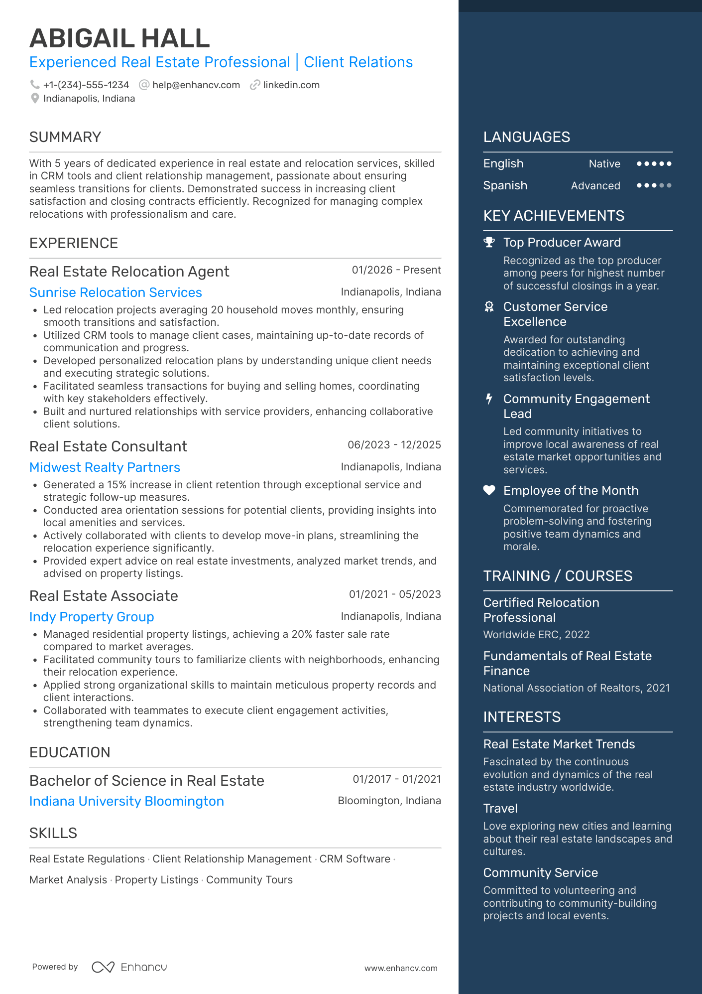 A resume example of a Real Estate Relocation Agent