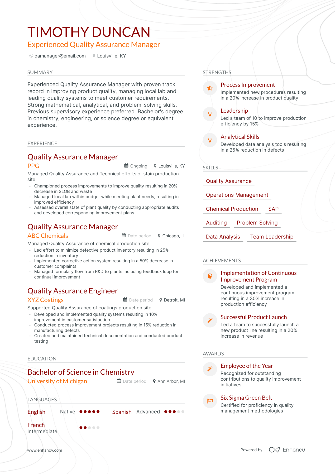 Modern Quality Assurance Manager Resume Template