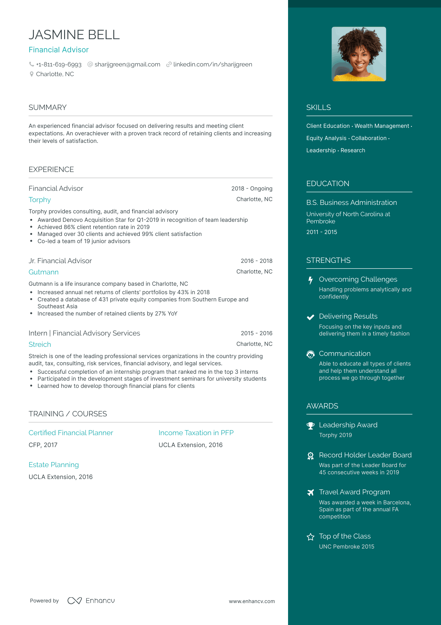 One Page Financial Advisor Resume Template