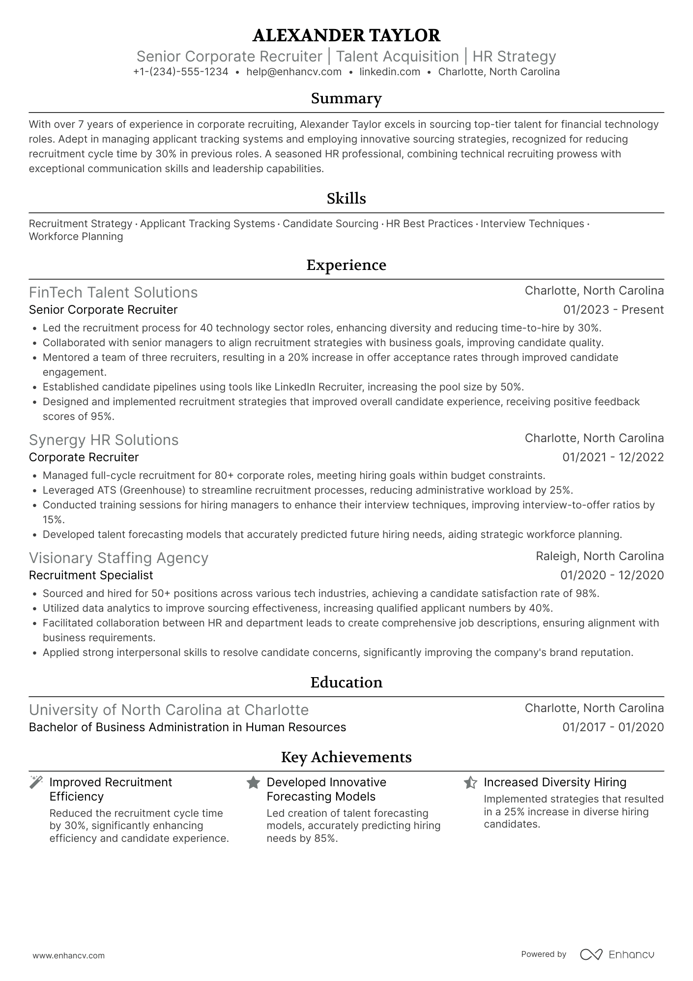 A resume example of a Senior Corporate Recruiter