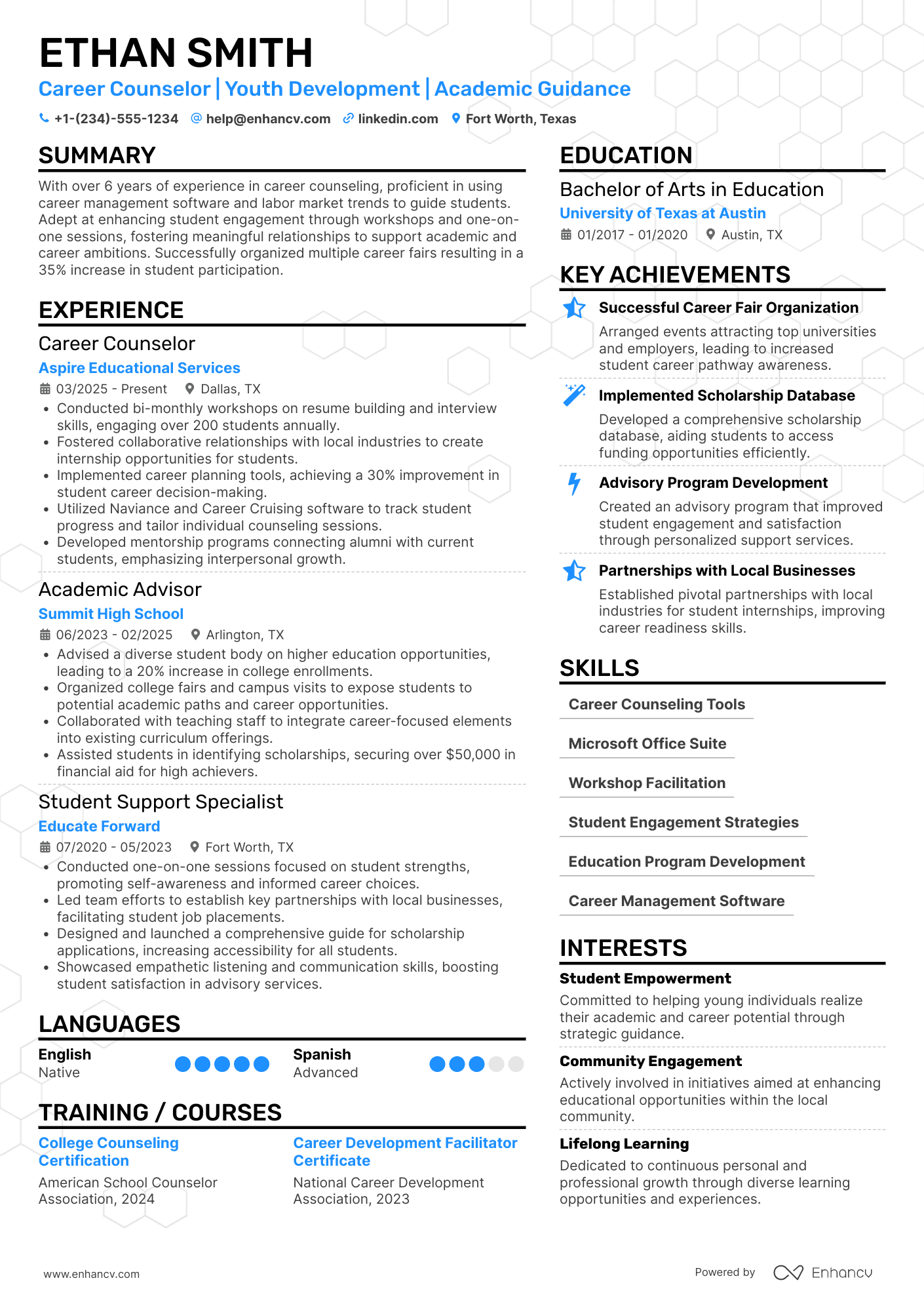 A resume example of a School Career Counselor