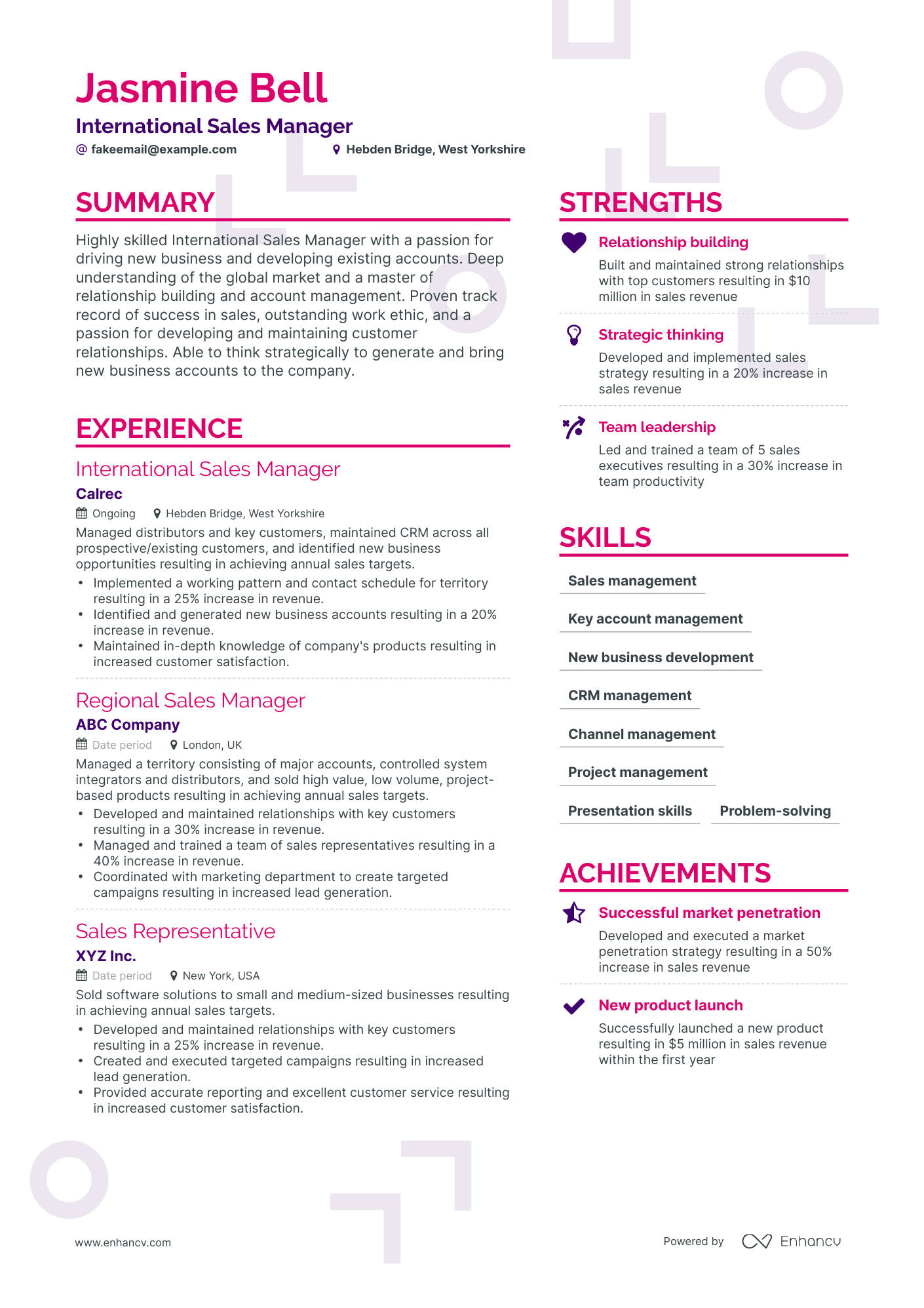 Simple International Sales Manager Resume Template