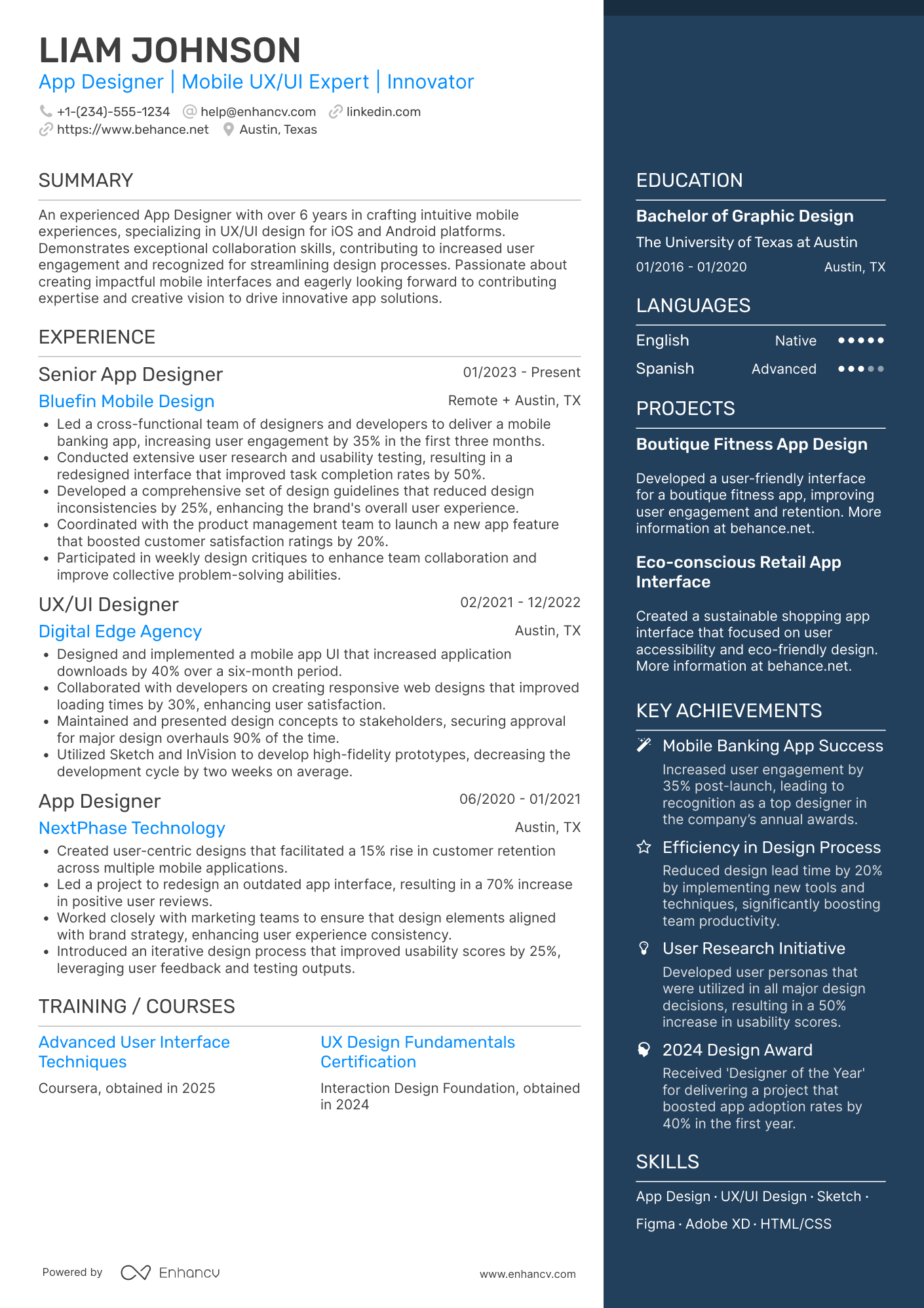 A resume example of a App Designer