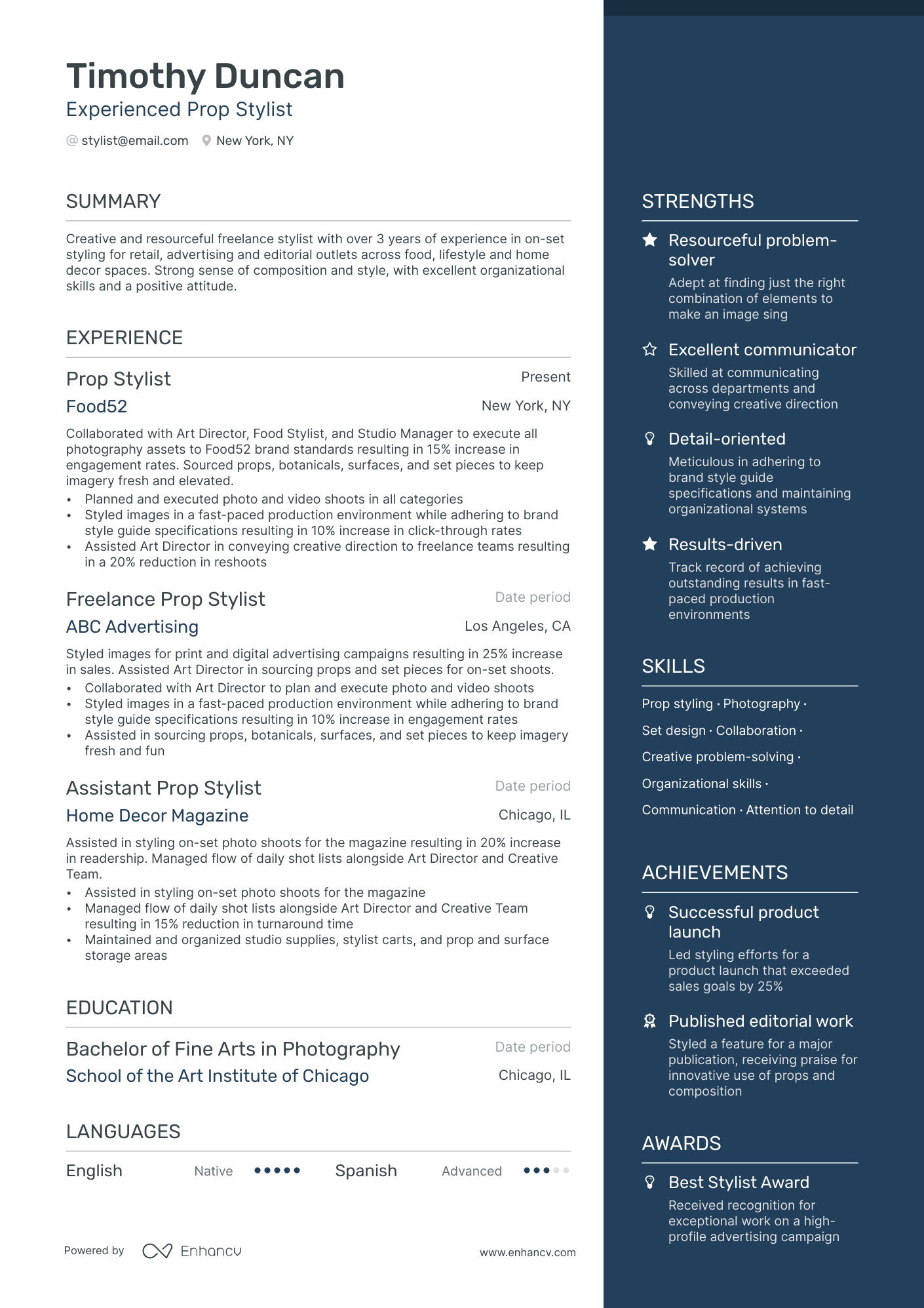 A resume example of a Freelance Stylist