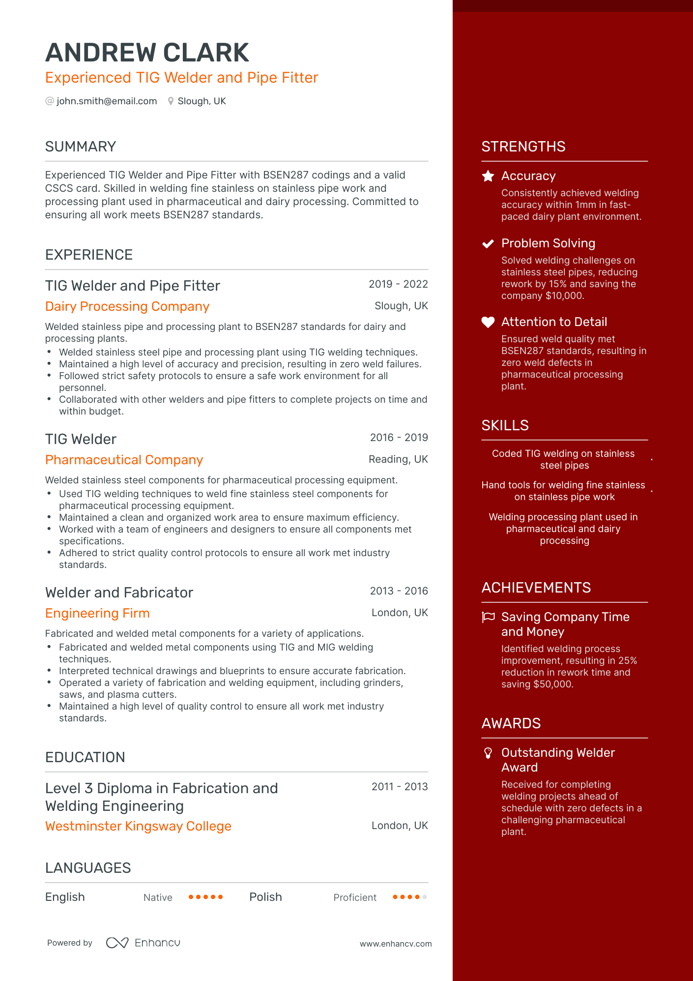 One Page Welder Resume Template