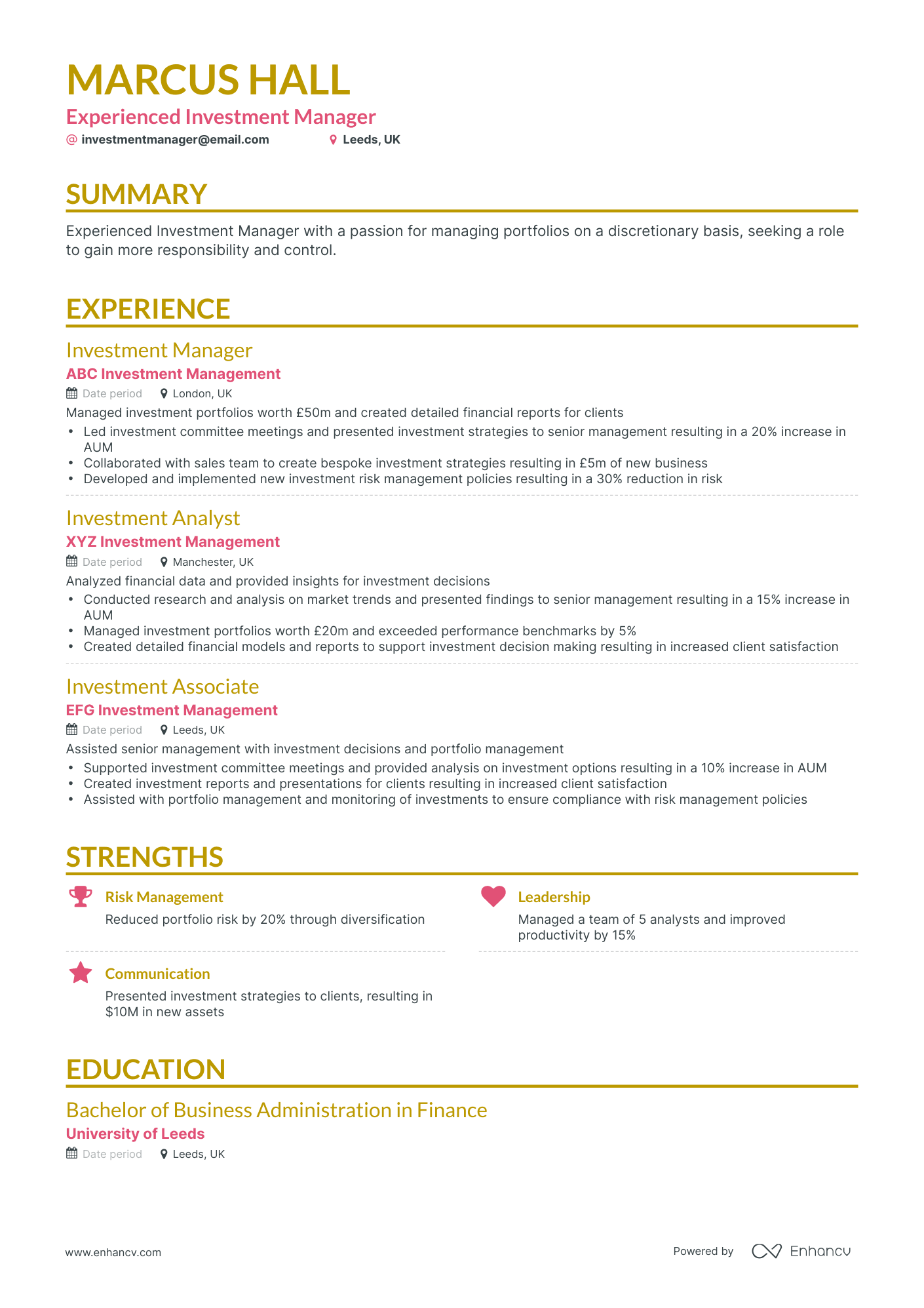 Classic Investment Manager Resume Template