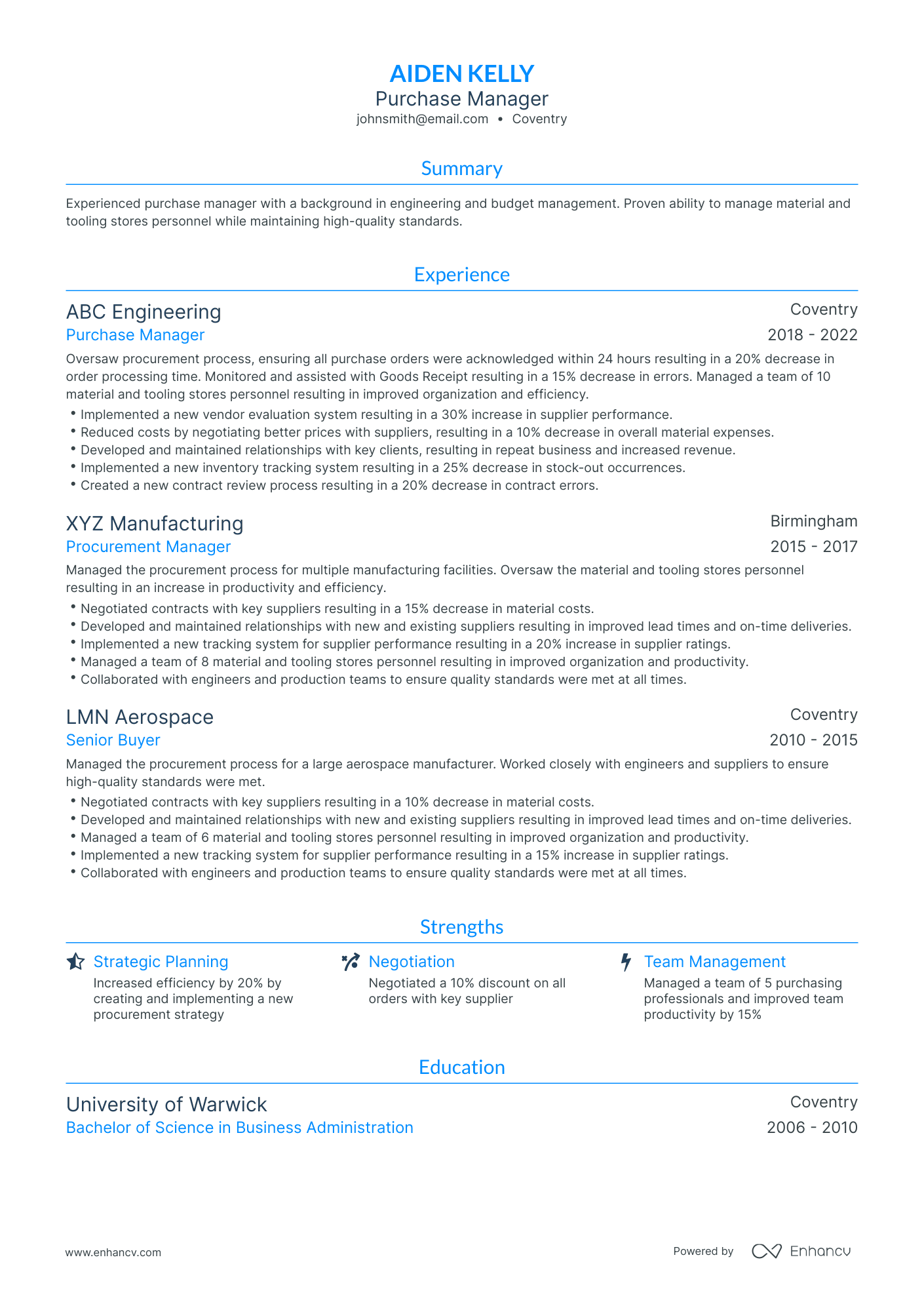 Traditional Purchase Manager Resume Template