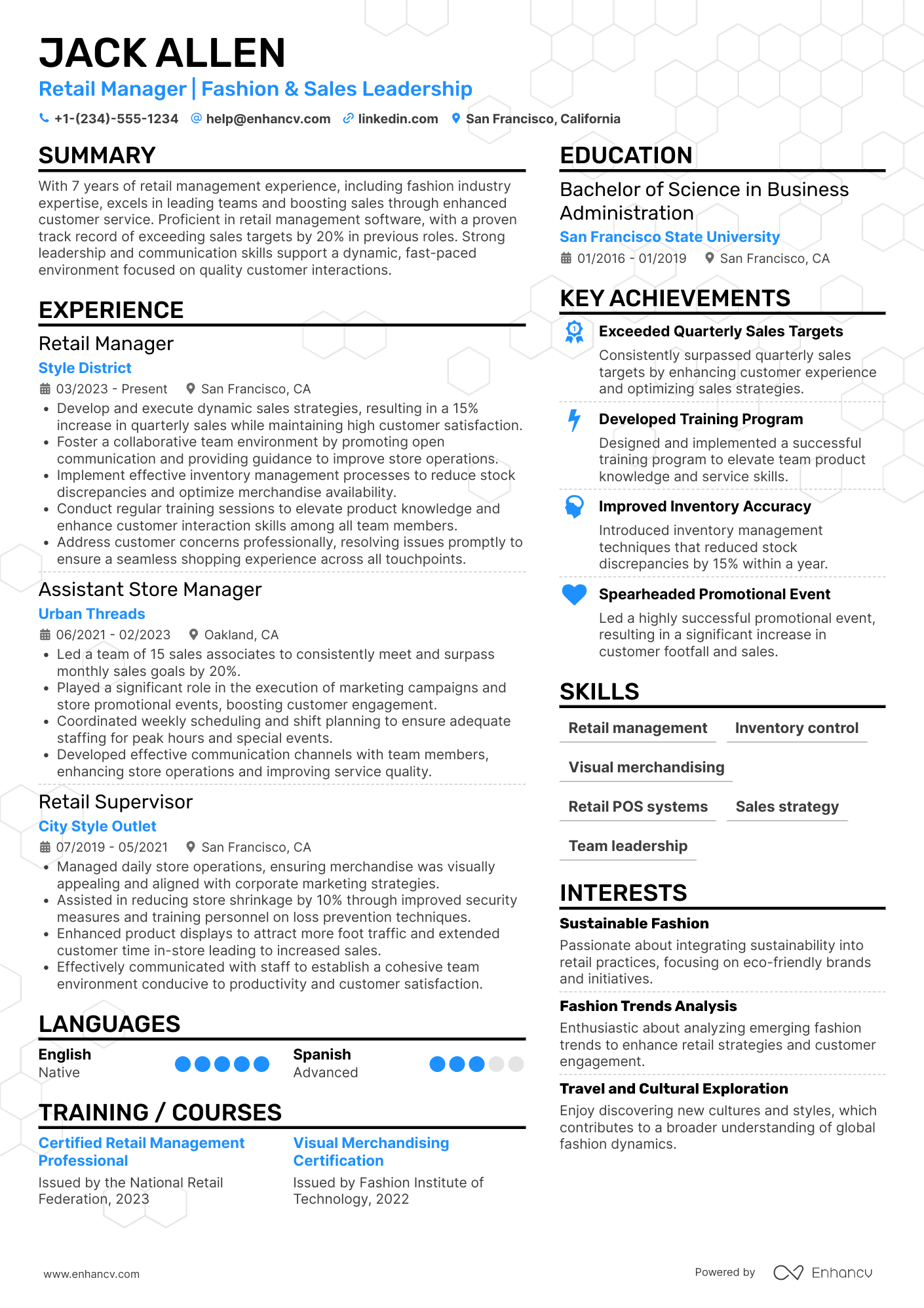 A resume example of a Retail Assistant Manager