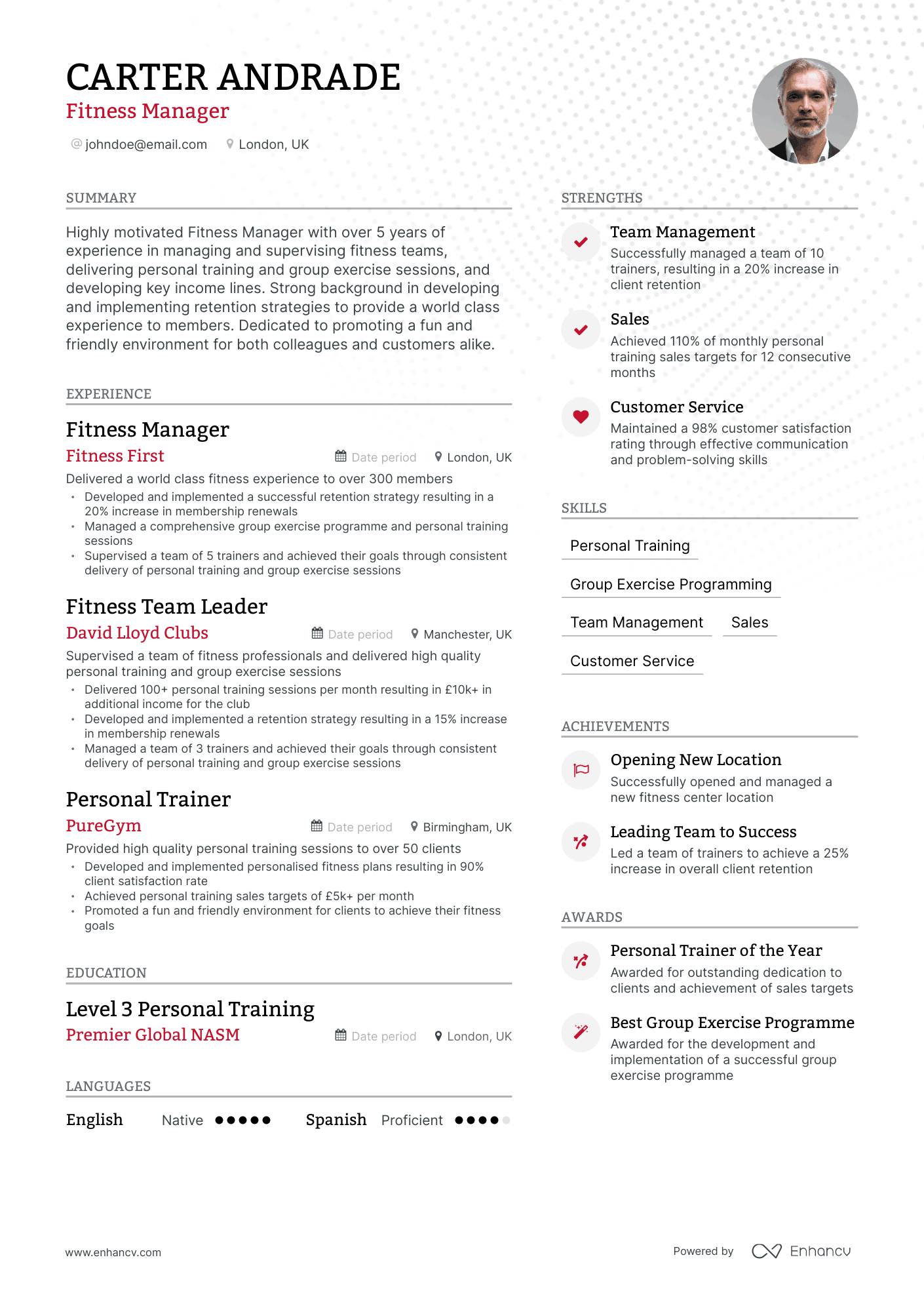 Modern Fitness Manager Resume Template