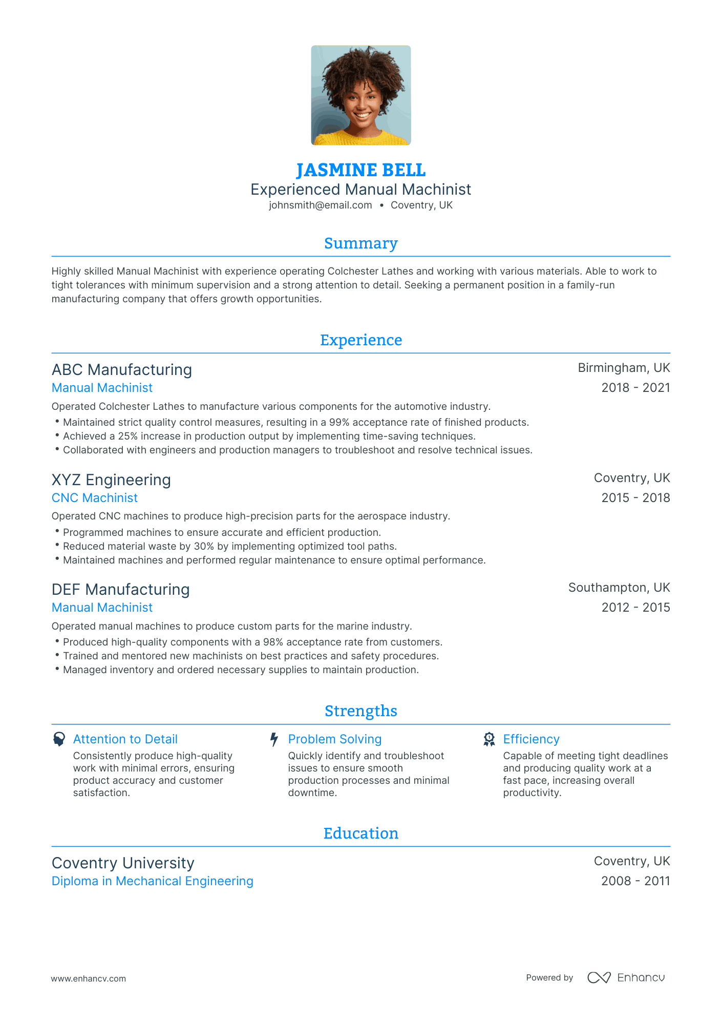 Traditional Machinist Resume Template