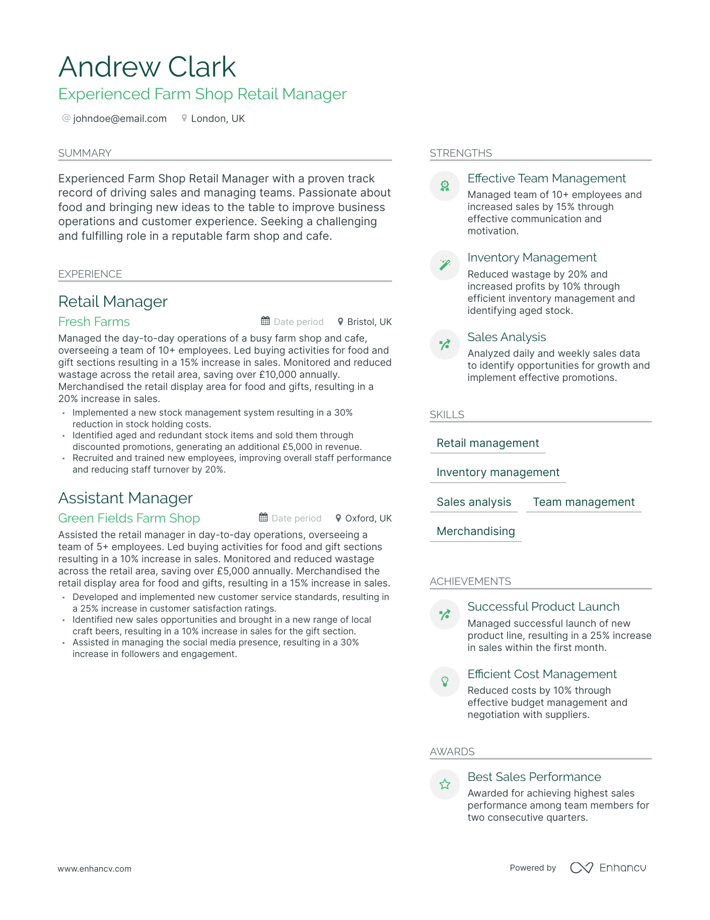 Modern Manager Retail Resume Template