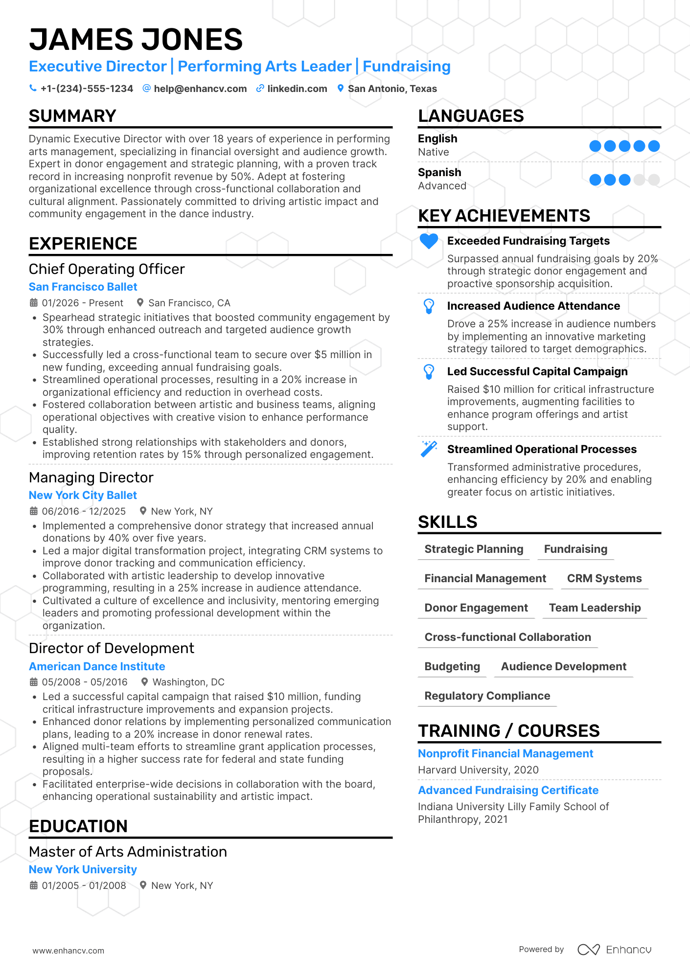 A resume example of a Dance Company Executive Director