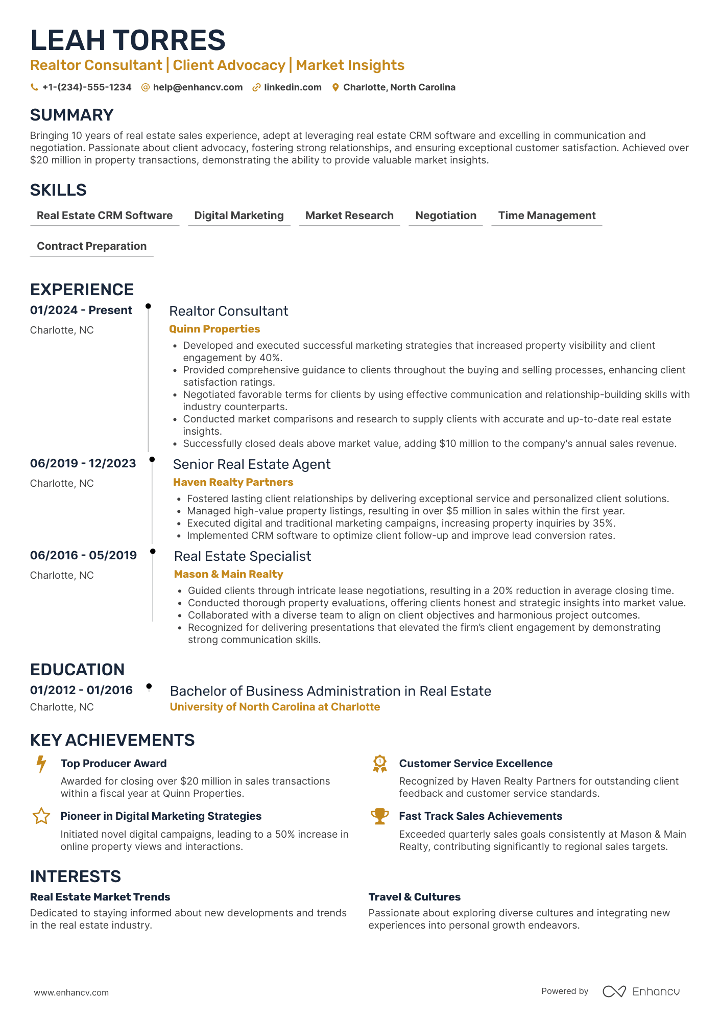 A resume example of a Realtor Consultant