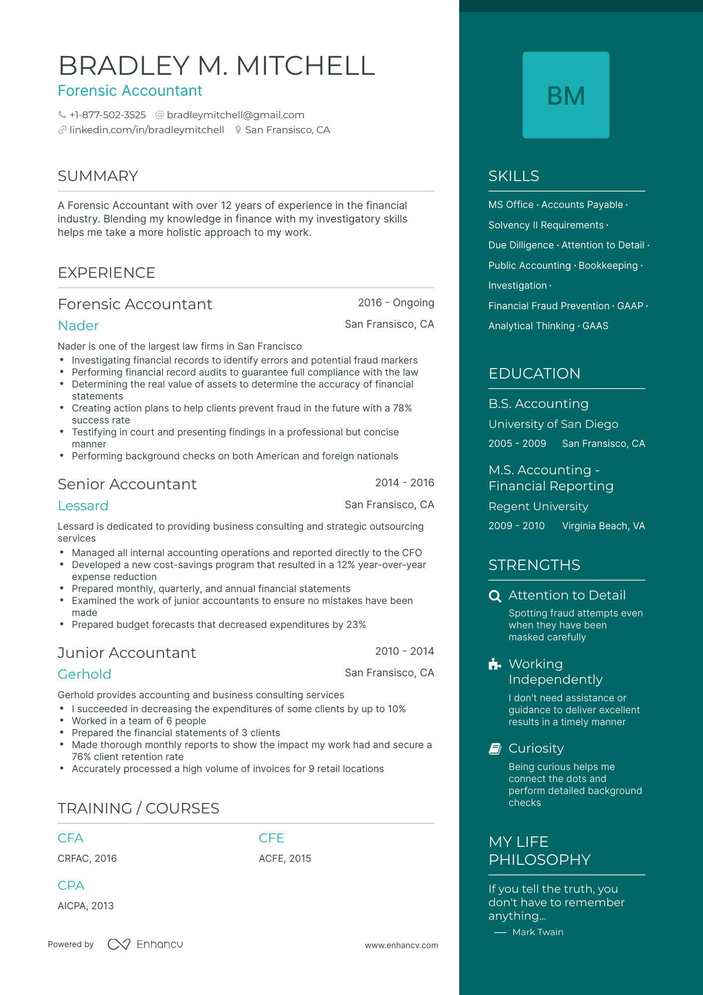 One Page Forensic Accounting Resume Template