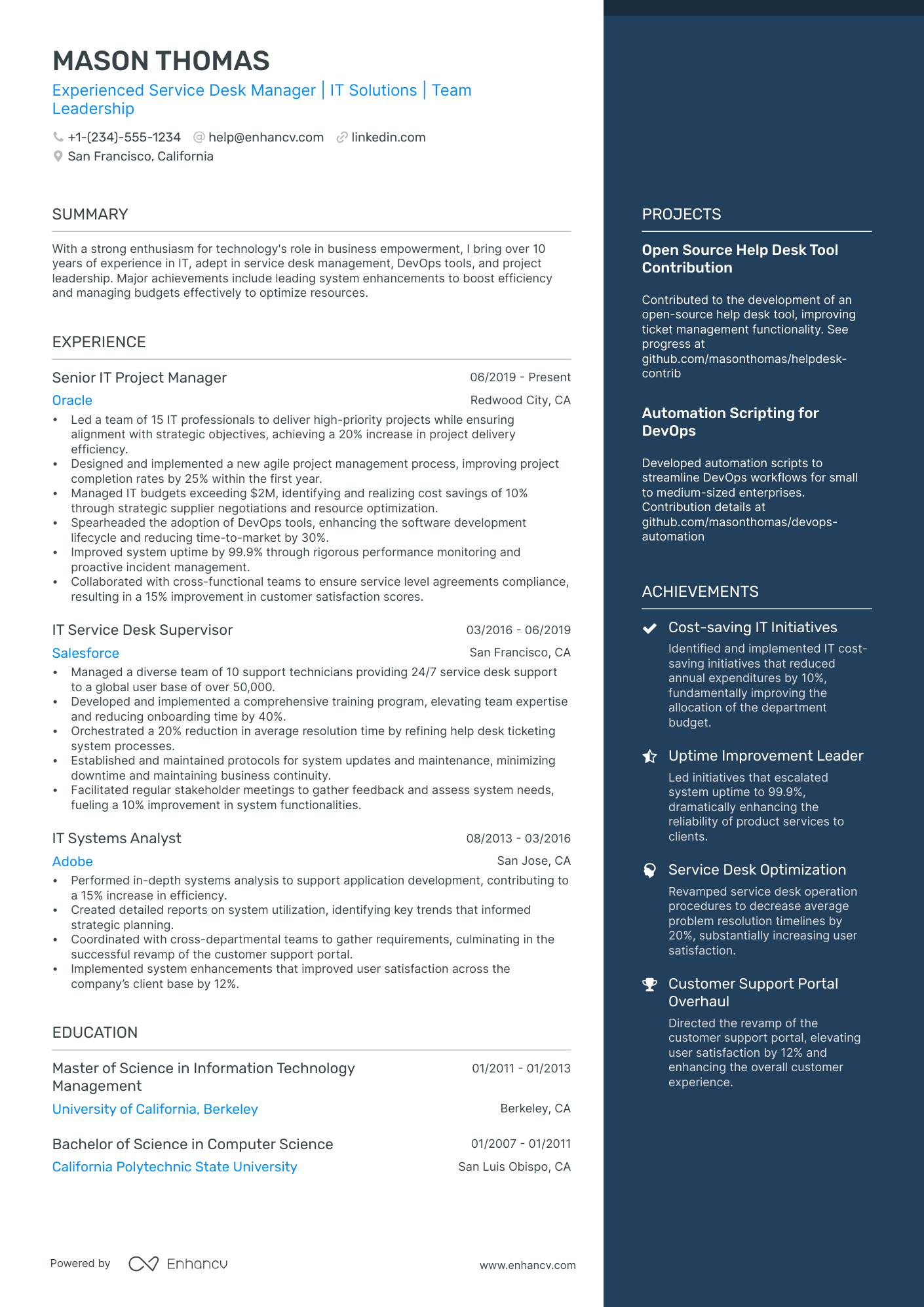 service desk resume template