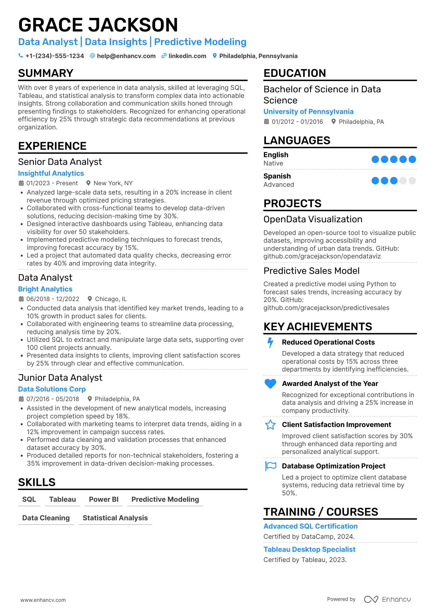 A resume example of a Freelance Data Analyst