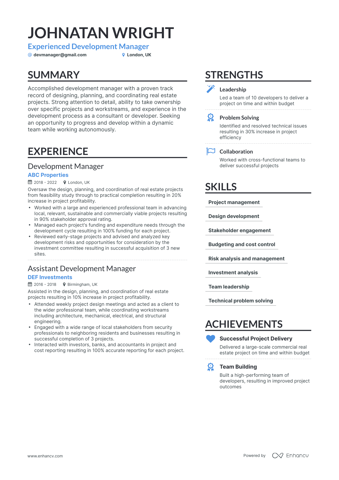 Simple Development Manager Resume Template