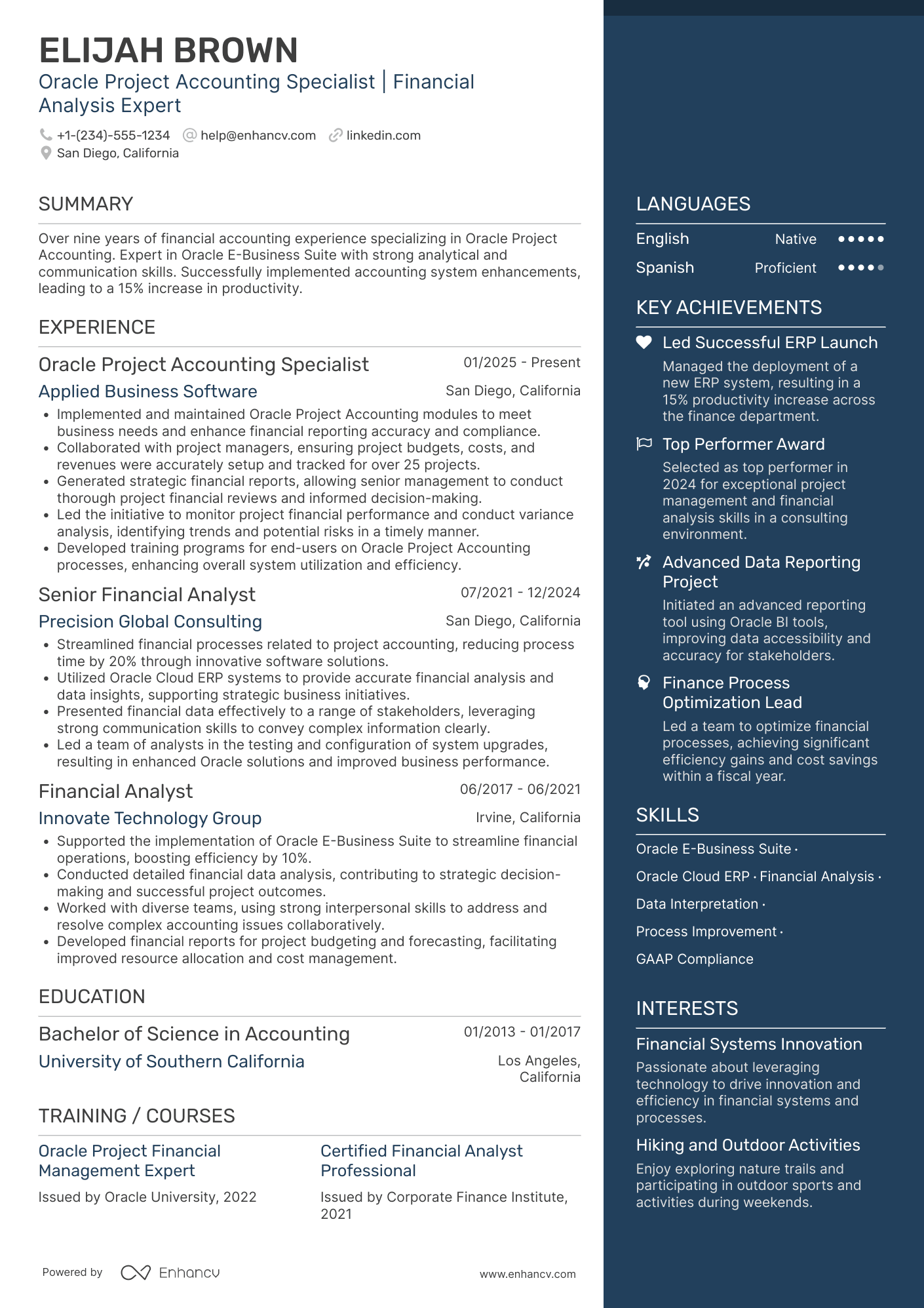 A resume example of a Oracle Project Accounting