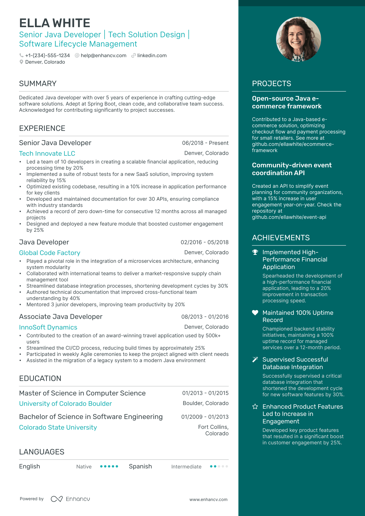 senior java developer resume template