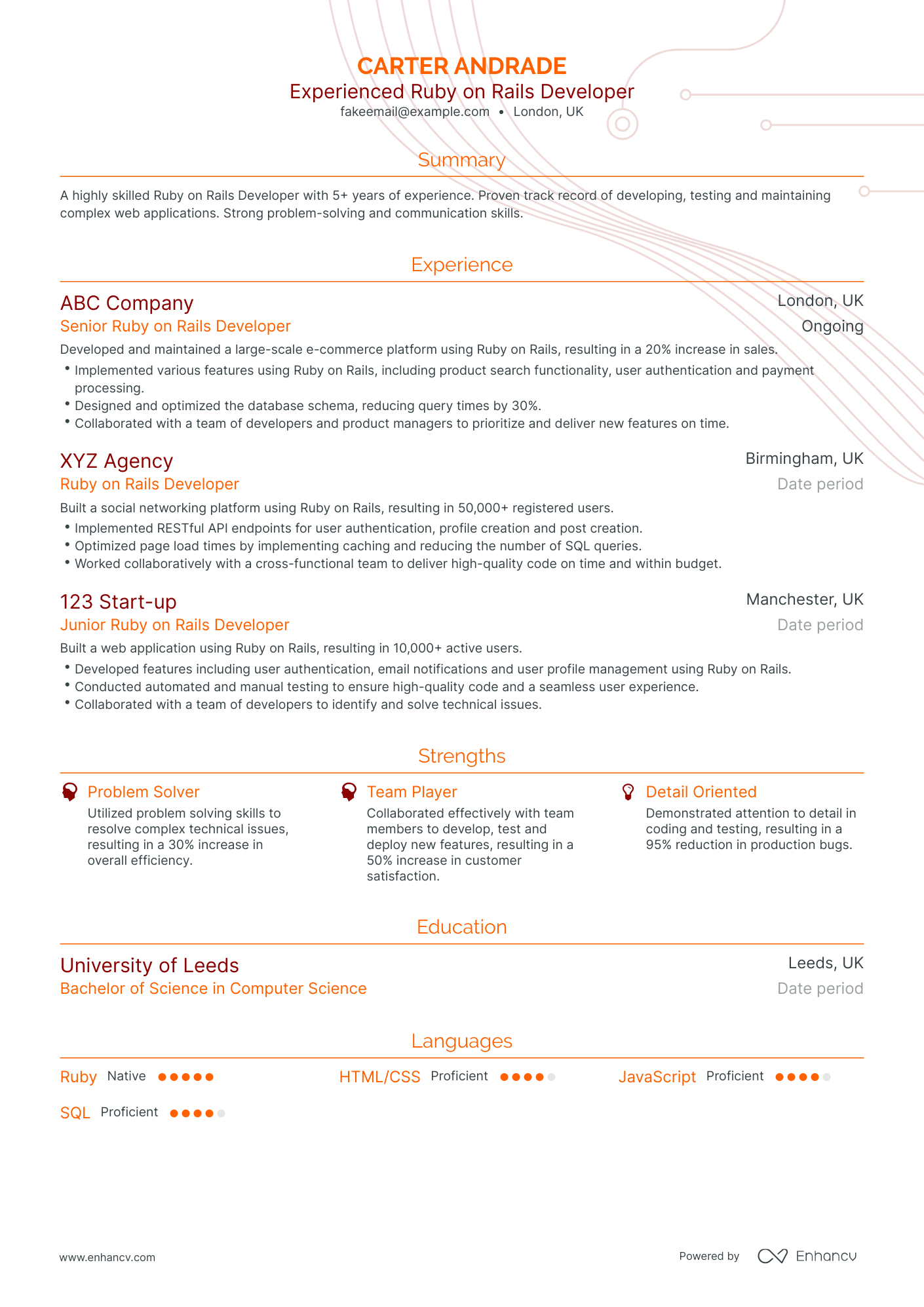 Traditional Ruby On Rails Developer Resume Template