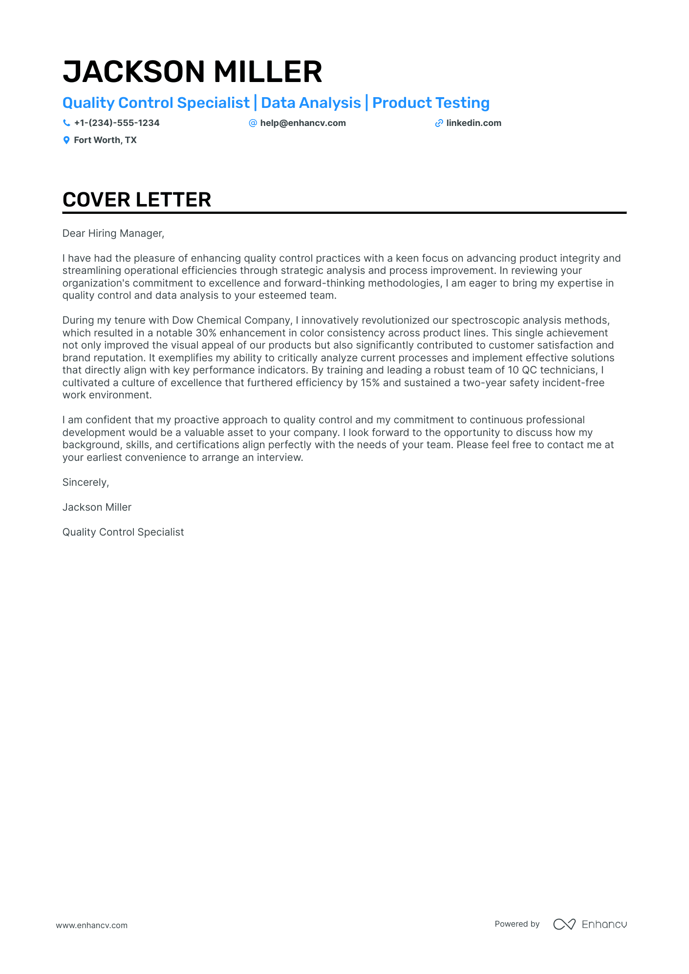 application letter for the post of quality control