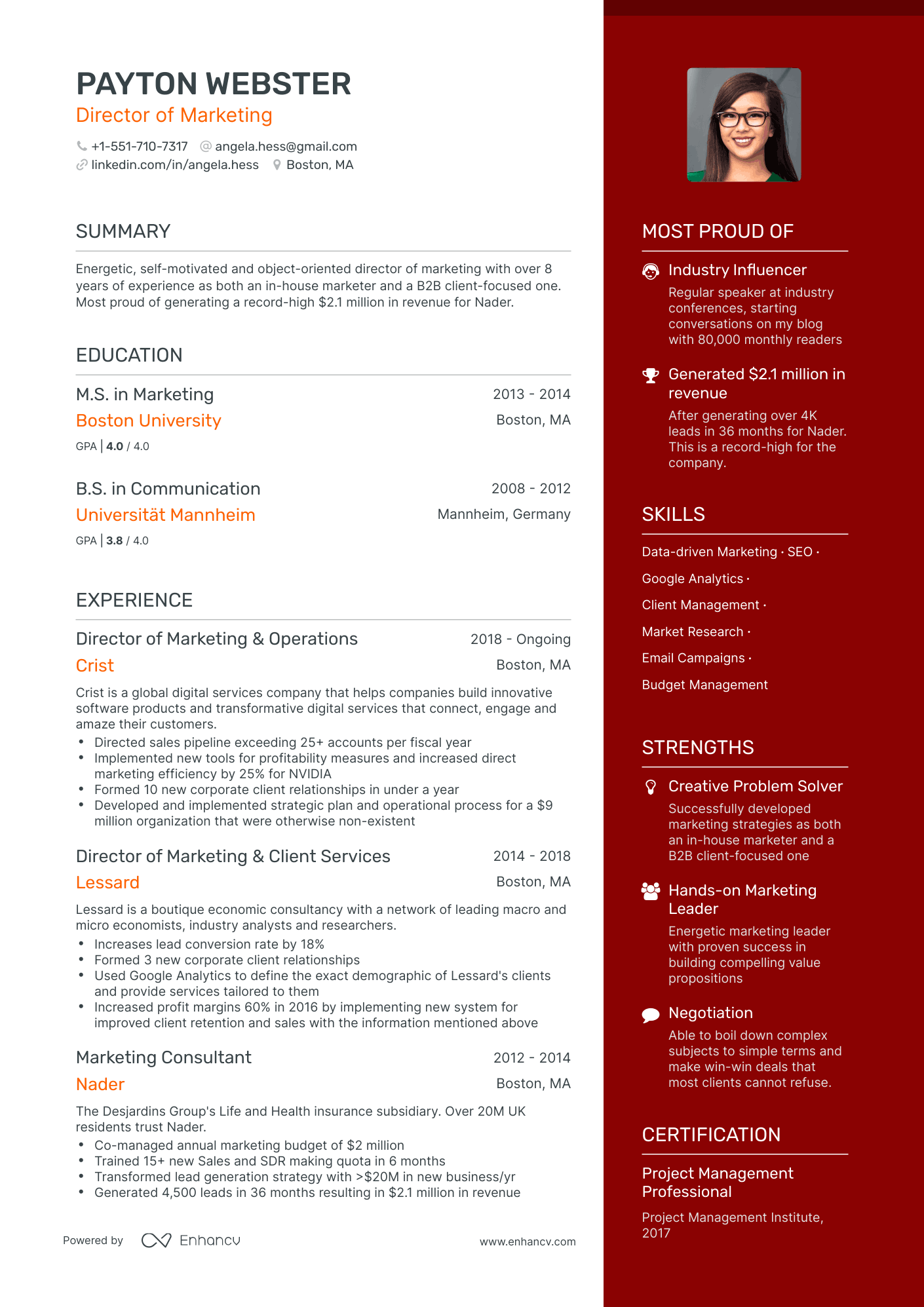 One Page Marketing Director Resume Template