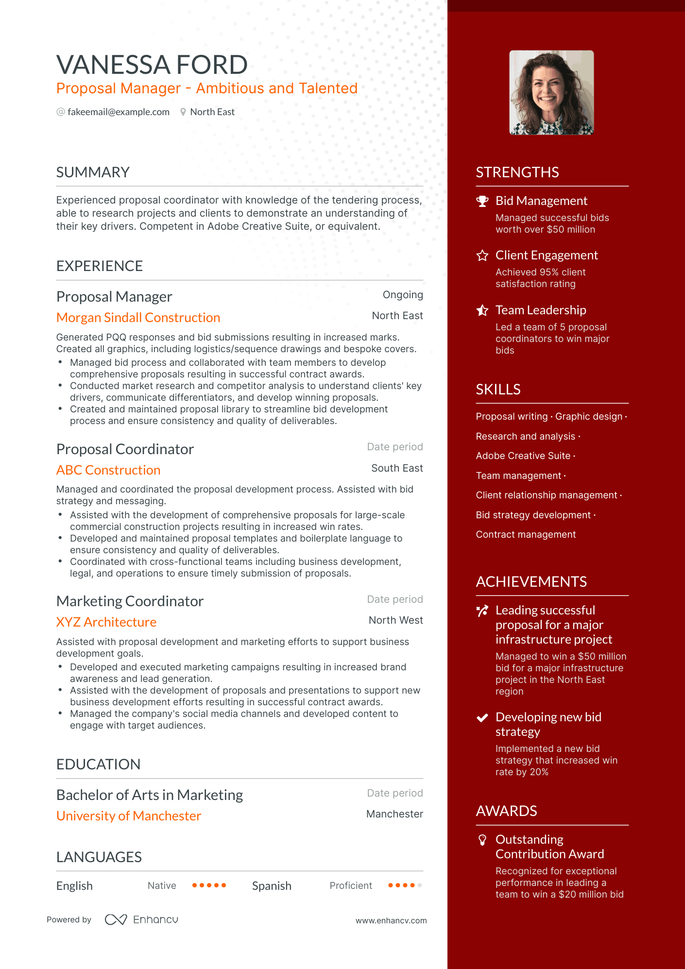 One Page Proposal Manager Resume Template