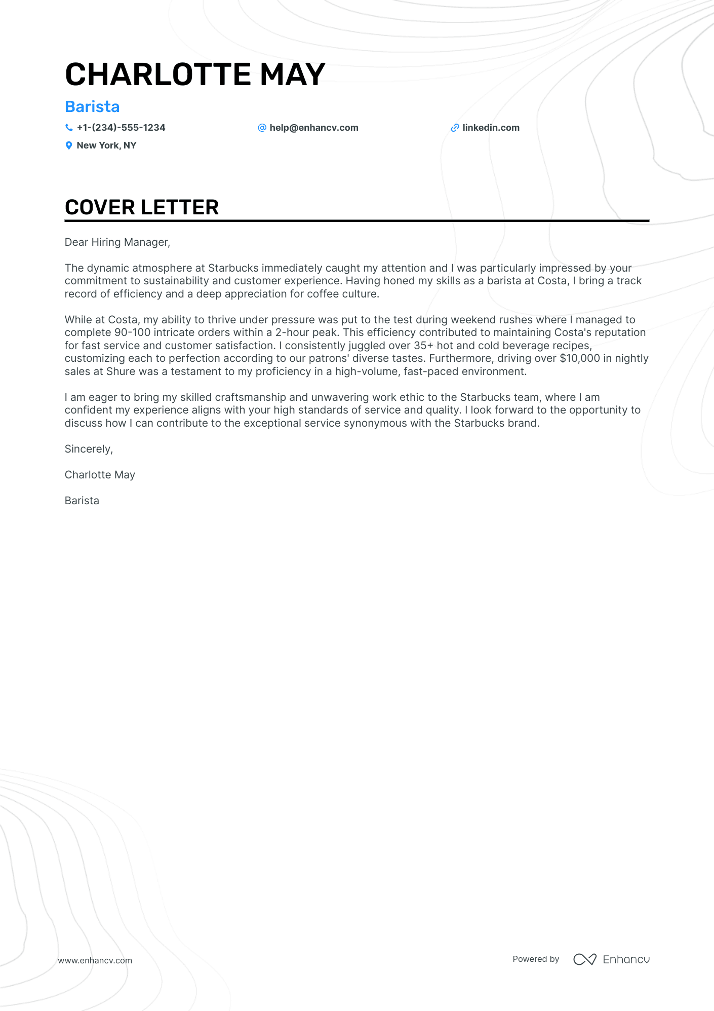 cover letter sample barista