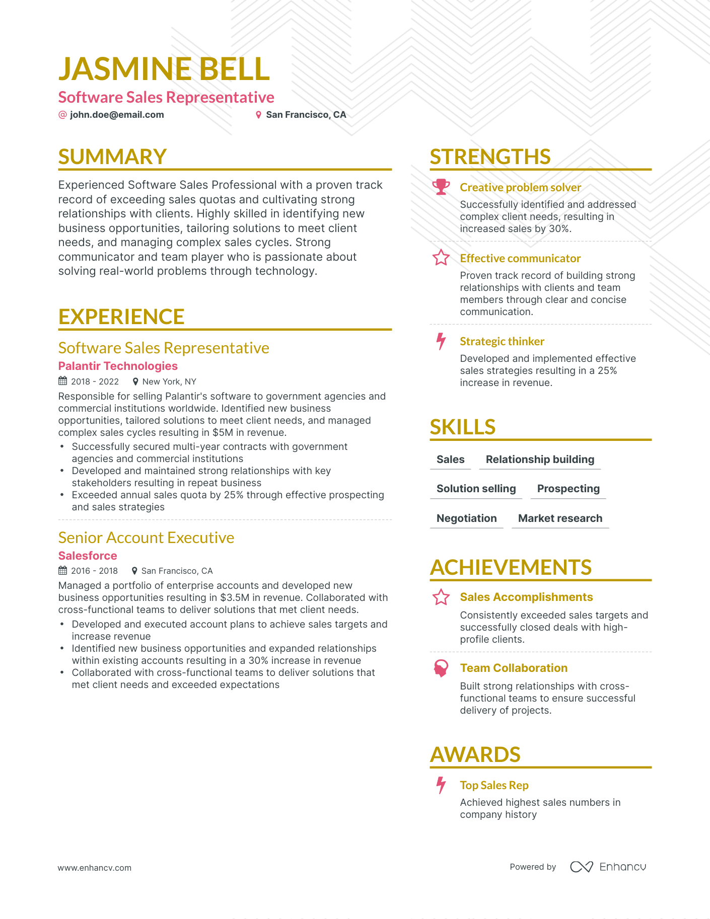 Simple Software Sales Resume Template